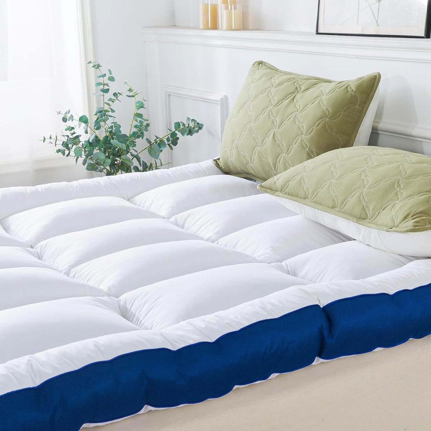 WhatsBedding 5 Inch Memory Foam Queen Mattress Topper 100% Cotton Top, Filled with Breathable & Soft Memory Foam Pillow Top,4 Elastic Straps