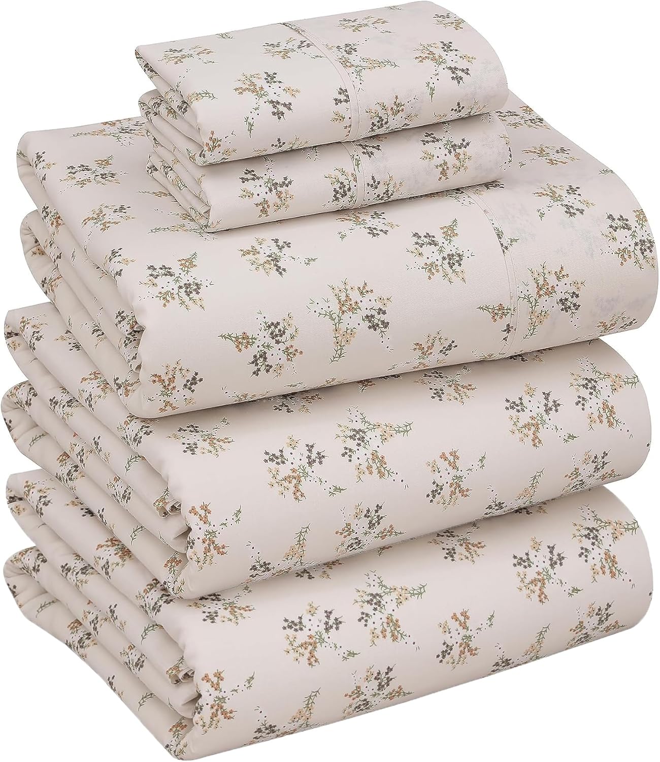 RUVANTI 100% Cotton Sheets Queen Size Set, 4 Pieces, Soft & Breathable Percale Weave Bedding, Deep Pocket 16", Hotel Standard, Crisp Cool Feeling, Durable, Perfect Floral Bed Sheet, Sweet Pea