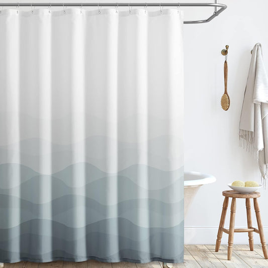 jinchan Ombre Grey Ocean Wave Shower Curtain Waterproof Fabric Shower Curtains for Bathroom Gradual Color Design Nautical Coastal Beach Bath Decor with 12 Hooks 70x72 Inches