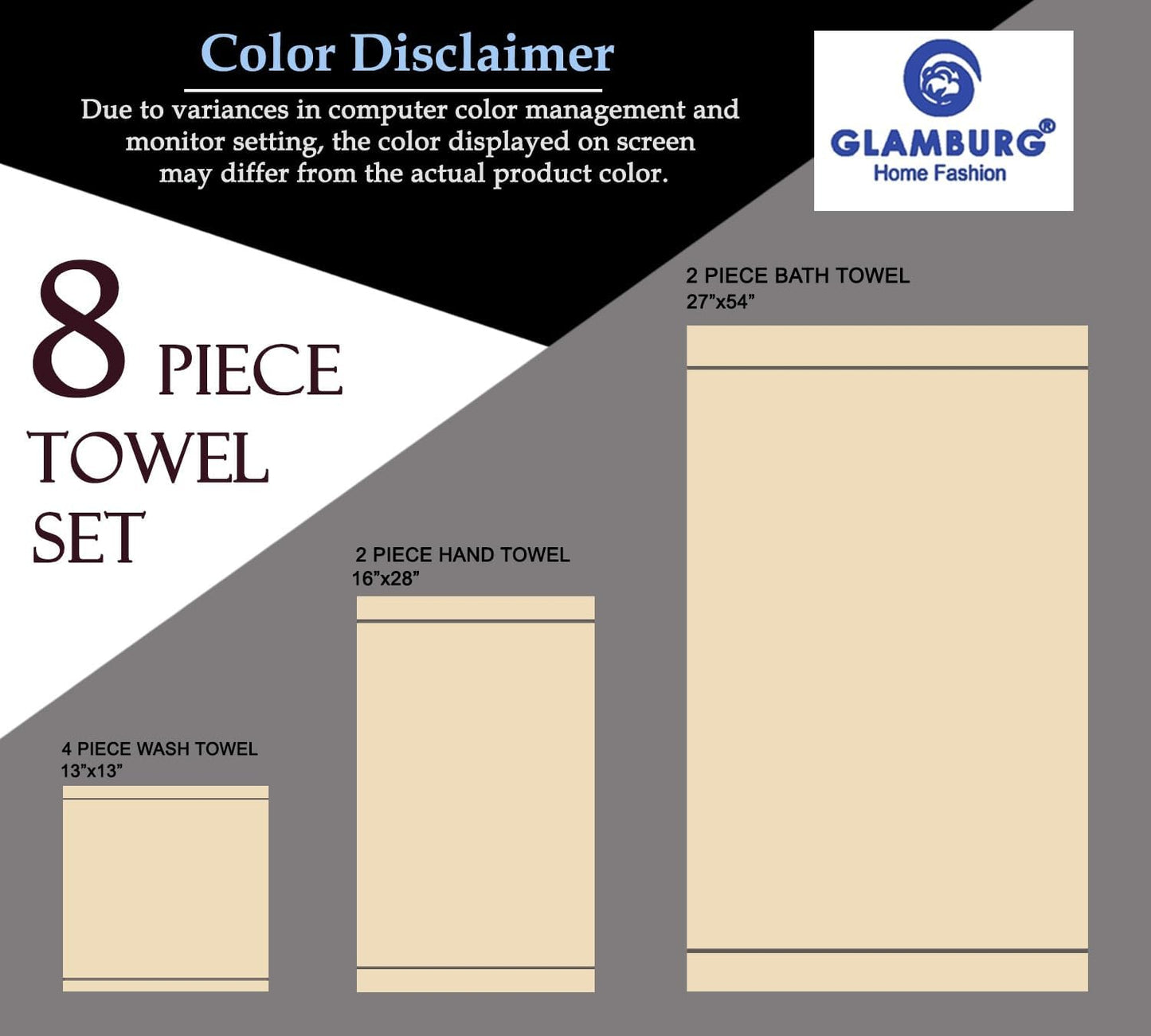 GLAMBURG Ultra Soft 8-Piece Towel Set - 100% Pure Ringspun Cotton, Contains 2 Oversized Bath Towels 27x54, 2 Hand Towels 16x28, 4 Wash Cloths 13x13 - Ideal for Everyday use, Hotel & Spa - Pink