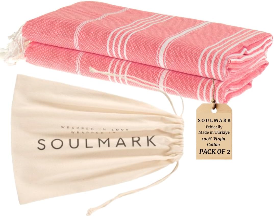 SOULMARK 100% Cotton Turkish Beach Towel with Bag - 38"x71" - 4 Pack - Made in Green & Oeko TEX Certified - Pre-Washed and Sand Free - Quick Dry and Lightweight for Travel - Made in Turkey - Purple