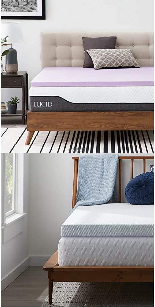 Lucid 4 Inch Lavender Memory Foam Mattress Topper, Queen Size – Essential Oil Infusion – Ultra Plush Feel, Pressure-Relieving Bed Topper – Ventilated and Breathable – CertiPur Certified