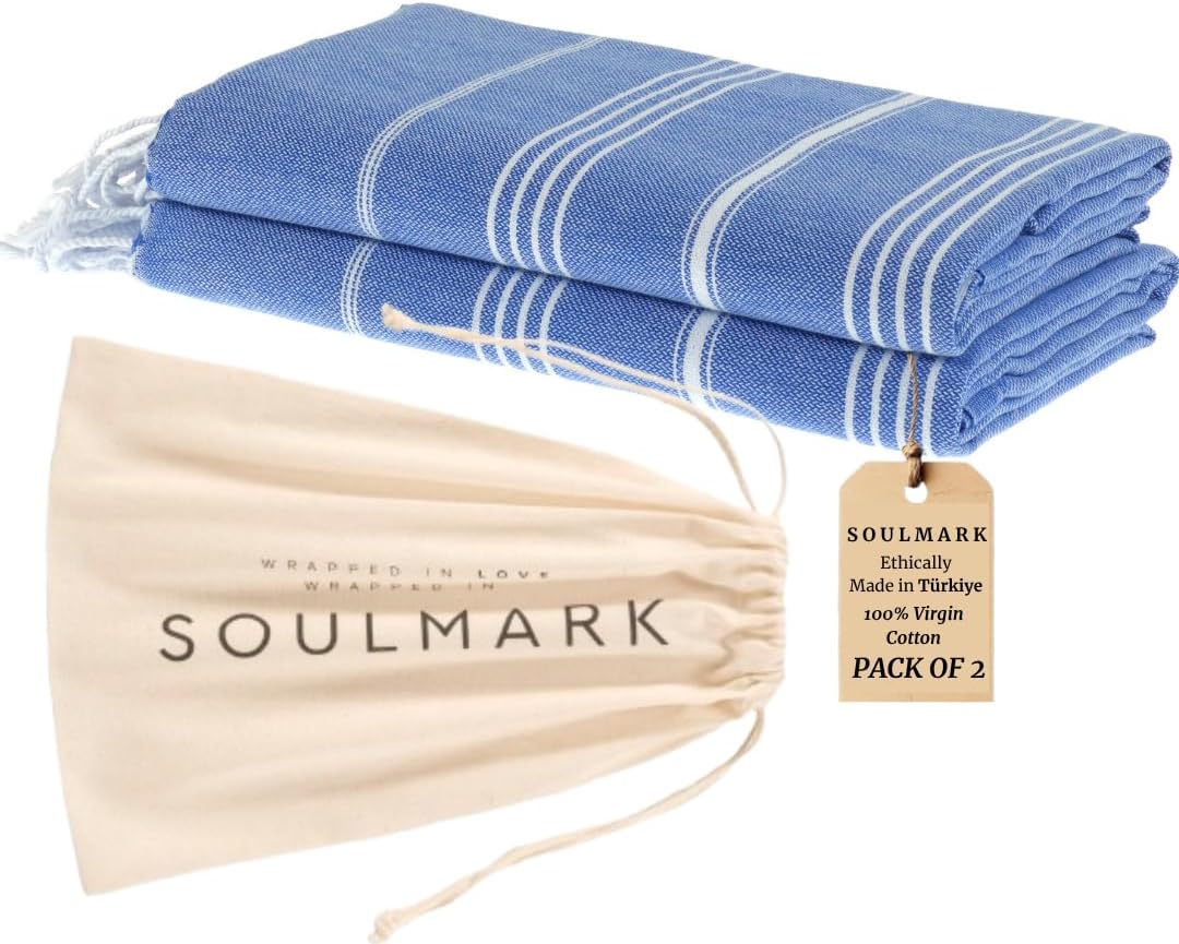 SOULMARK 100% Cotton Turkish Beach Towel with Bag - 38"x71" - 4 Pack - Made in Green & Oeko TEX Certified - Pre-Washed and Sand Free - Quick Dry and Lightweight for Travel - Made in Turkey - Purple