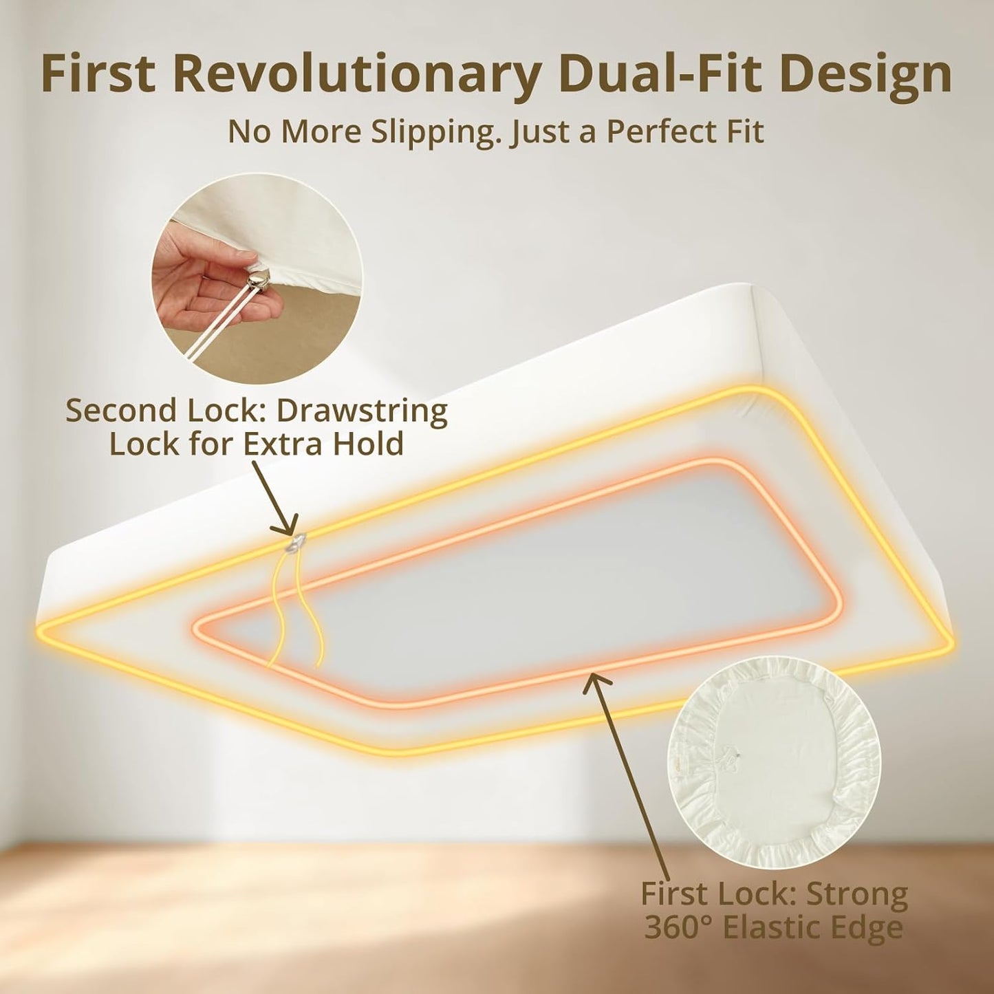 Queen Bed Sheets Set, 4PCS 100% Egyptian Long-Staple Cotton Bedding Sheets with Dual-Lock System, Luxury Soft and Comfort, 1000 Thread Count, Deep Pocket Fits 8" to 17" Mattress