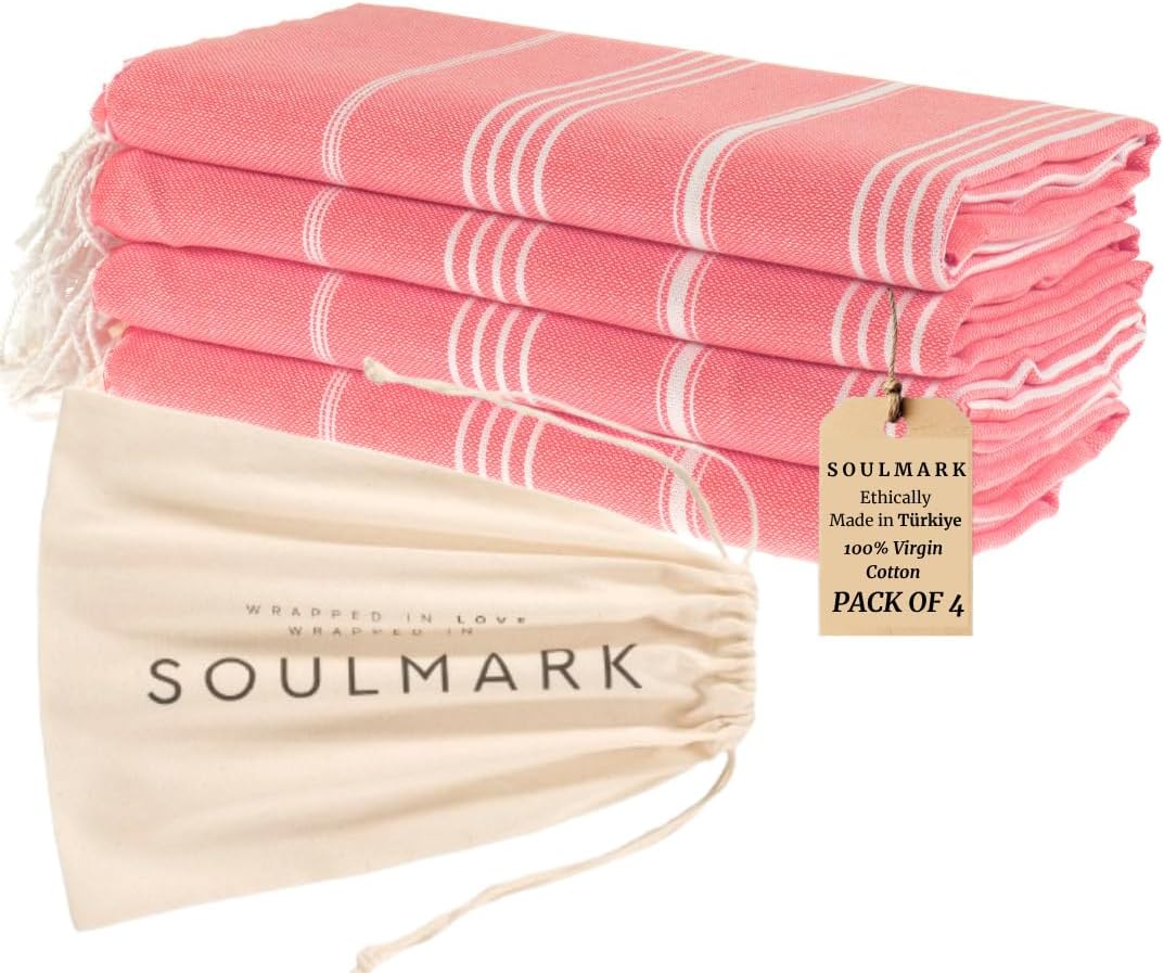 SOULMARK 100% Cotton Turkish Beach Towel with Bag - 38"x71" - 4 Pack - Made in Green & Oeko TEX Certified - Pre-Washed and Sand Free - Quick Dry and Lightweight for Travel - Made in Turkey - Purple