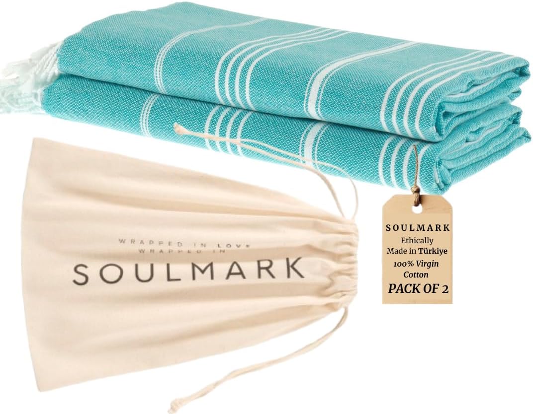 SOULMARK 100% Cotton Turkish Beach Towel with Bag - 38"x71" - 4 Pack - Made in Green & Oeko TEX Certified - Pre-Washed and Sand Free - Quick Dry and Lightweight for Travel - Made in Turkey - Purple
