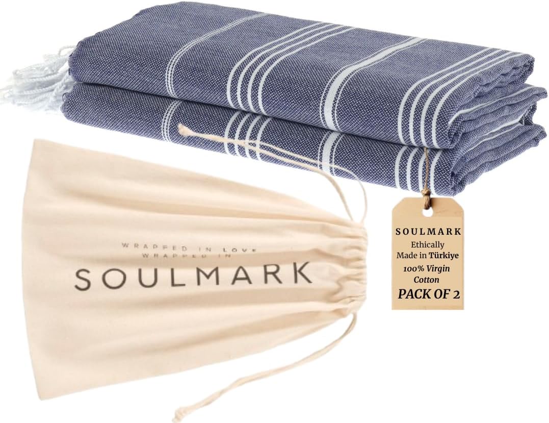 SOULMARK 100% Cotton Turkish Beach Towel with Bag - 38"x71" - 4 Pack - Made in Green & Oeko TEX Certified - Pre-Washed and Sand Free - Quick Dry and Lightweight for Travel - Made in Turkey - Purple