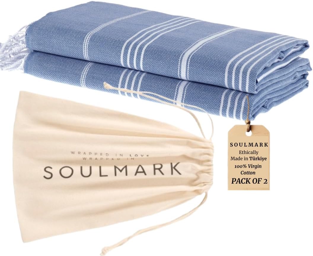 SOULMARK 100% Cotton Turkish Beach Towel with Bag - 38"x71" - 4 Pack - Made in Green & Oeko TEX Certified - Pre-Washed and Sand Free - Quick Dry and Lightweight for Travel - Made in Turkey - Purple