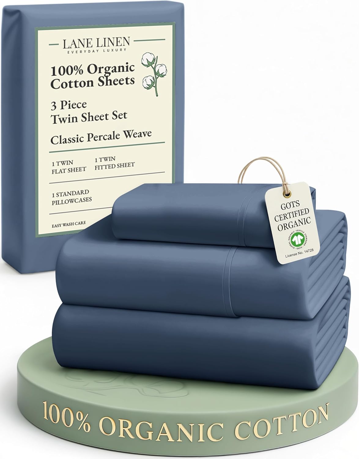 LANE LINEN 100% Organic Cotton Twin Sheets Set, 3Pc Twin Bed Sheets, Soft & Comfy Breathable Cotton Percale Sheets for Twin Size Bed, Dorm Room Essentials Low Pill Fade Resistant White Sheets