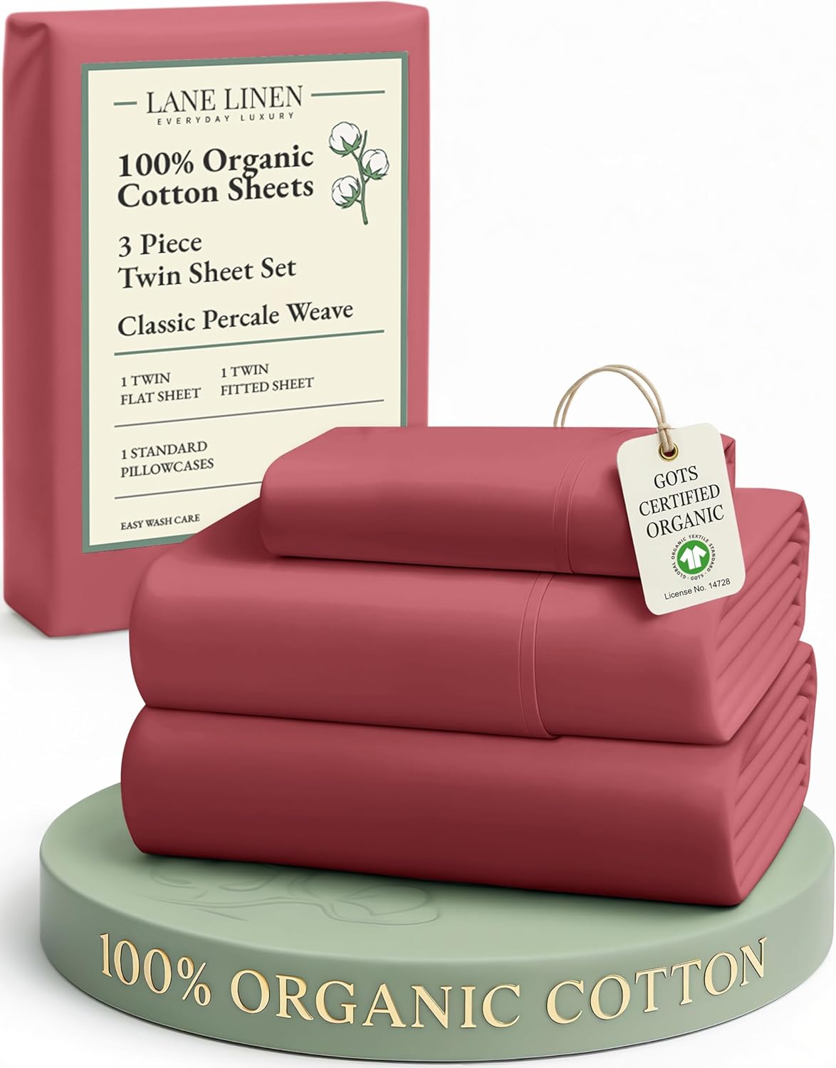 LANE LINEN 100% Organic Cotton Twin Sheets Set, 3Pc Twin Bed Sheets, Soft & Comfy Breathable Cotton Percale Sheets for Twin Size Bed, Dorm Room Essentials Low Pill Fade Resistant White Sheets