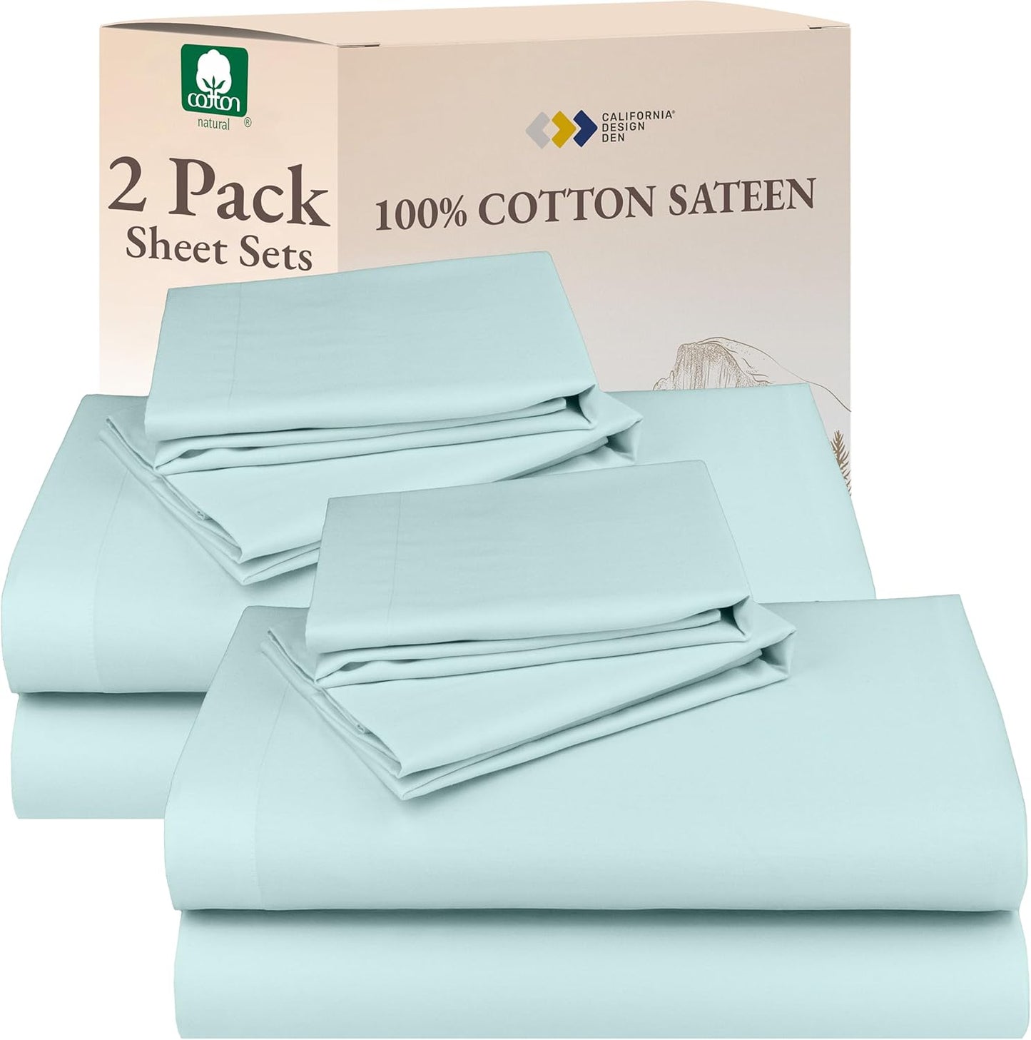 California Design Den Queen Sheet Set - Natural 100% Cotton Sheets Queen Size Bed Set with Deep Pockets, Soft Sateen Weave, Breathable and Durable Bedding (White)