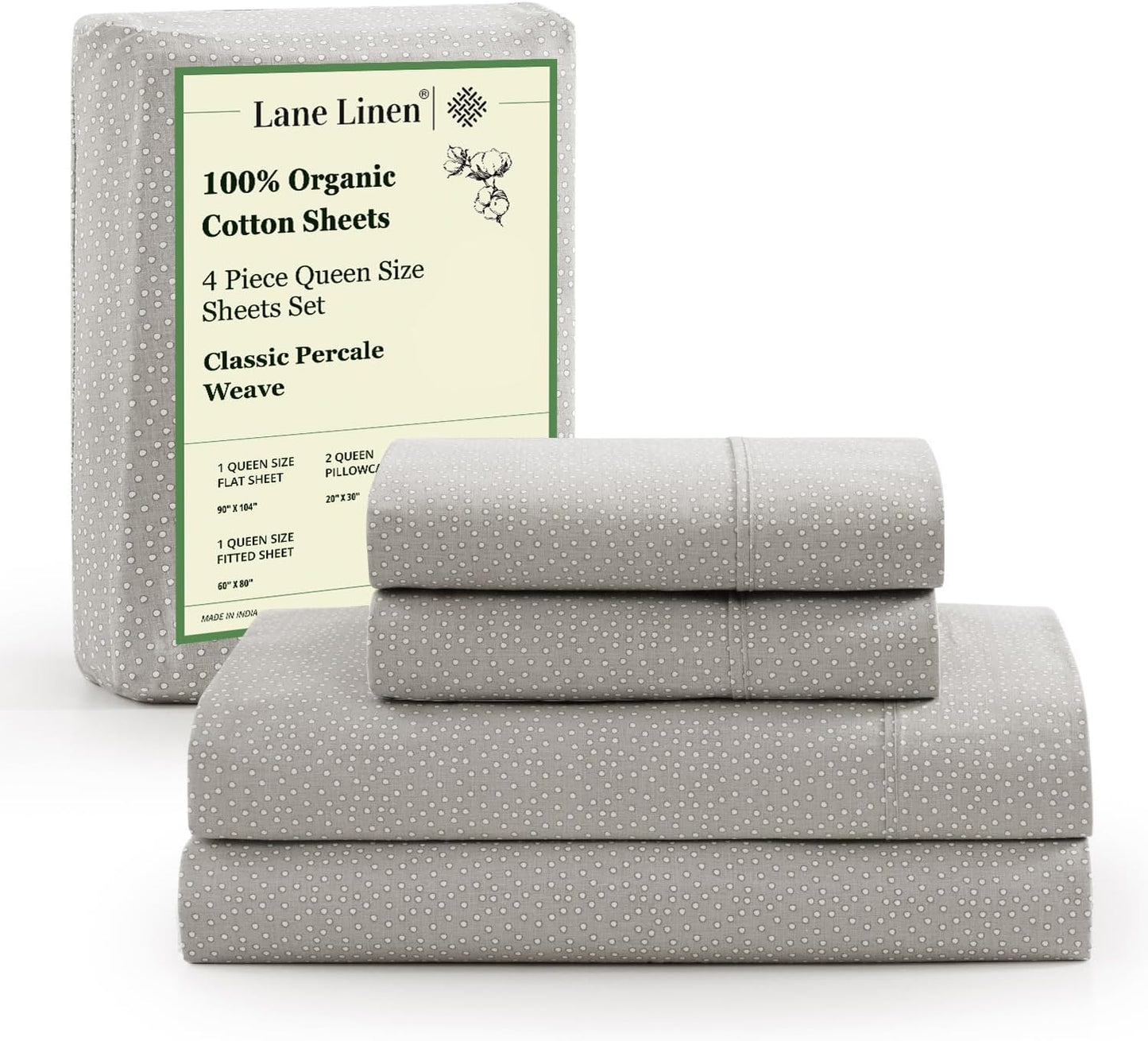 LANE LINEN 100% Organic Cotton Twin Sheets Set, 3Pc Twin Bed Sheets, Soft & Comfy Breathable Cotton Percale Sheets for Twin Size Bed, Dorm Room Essentials Low Pill Fade Resistant White Sheets