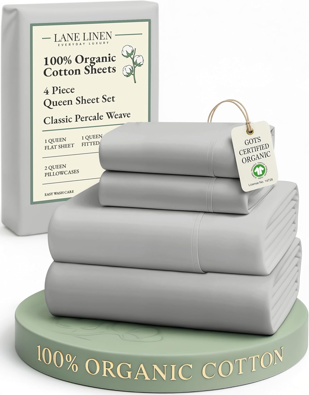 LANE LINEN 100% Organic Cotton Twin Sheets Set, 3Pc Twin Bed Sheets, Soft & Comfy Breathable Cotton Percale Sheets for Twin Size Bed, Dorm Room Essentials Low Pill Fade Resistant White Sheets