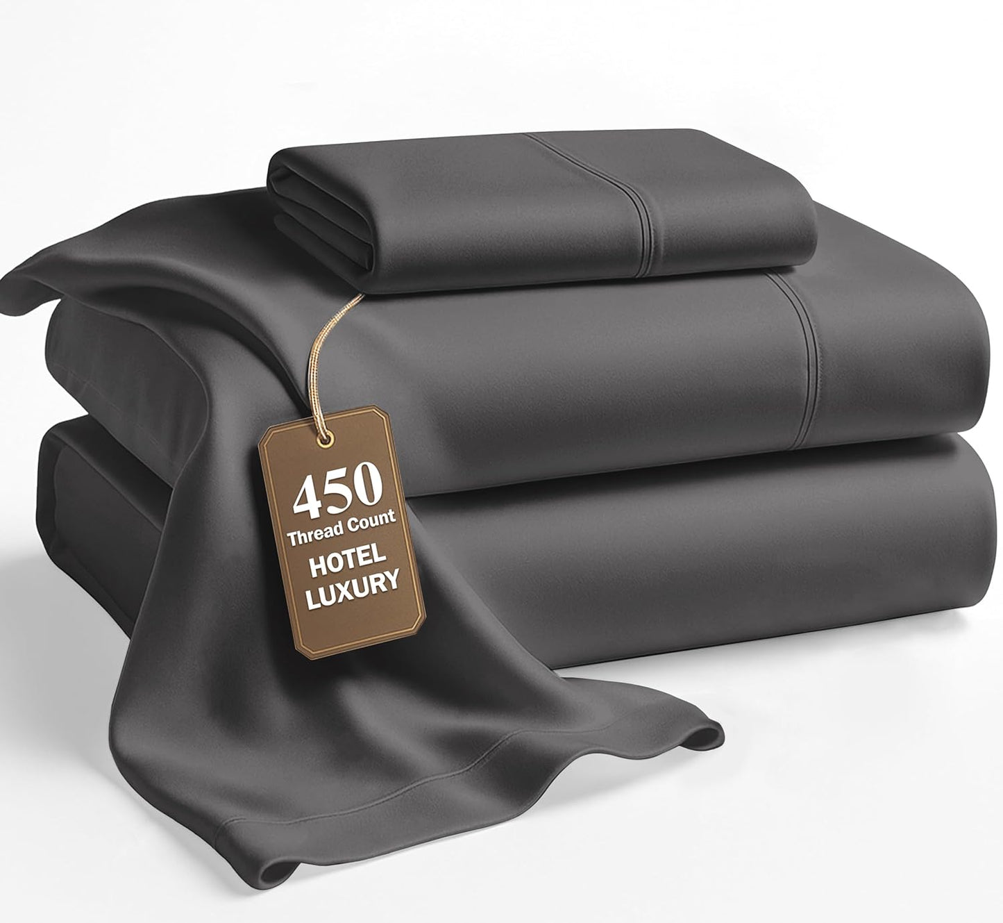 Lane Linen 100% Cotton Sheets – 450 Thread Count Full Size Sheet Set, Naturally Cooling Sateen Sheets, Soft & Comfy, 15” Deep Pocket Fully Elasticized Fitted Sheet, Bedding Sheets & Pillowcases, White