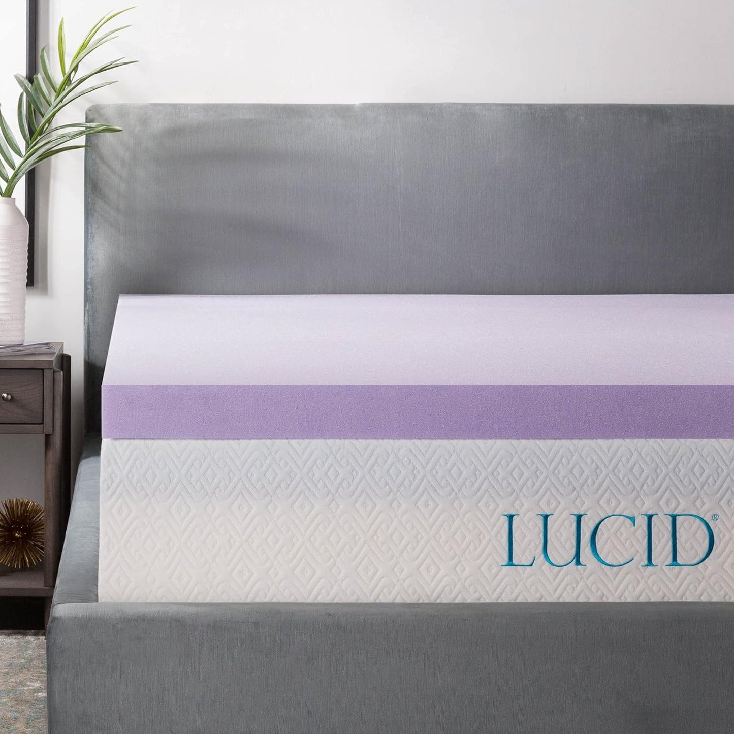Lucid 4 Inch Lavender Memory Foam Mattress Topper, Queen Size – Essential Oil Infusion – Ultra Plush Feel, Pressure-Relieving Bed Topper – Ventilated and Breathable – CertiPur Certified