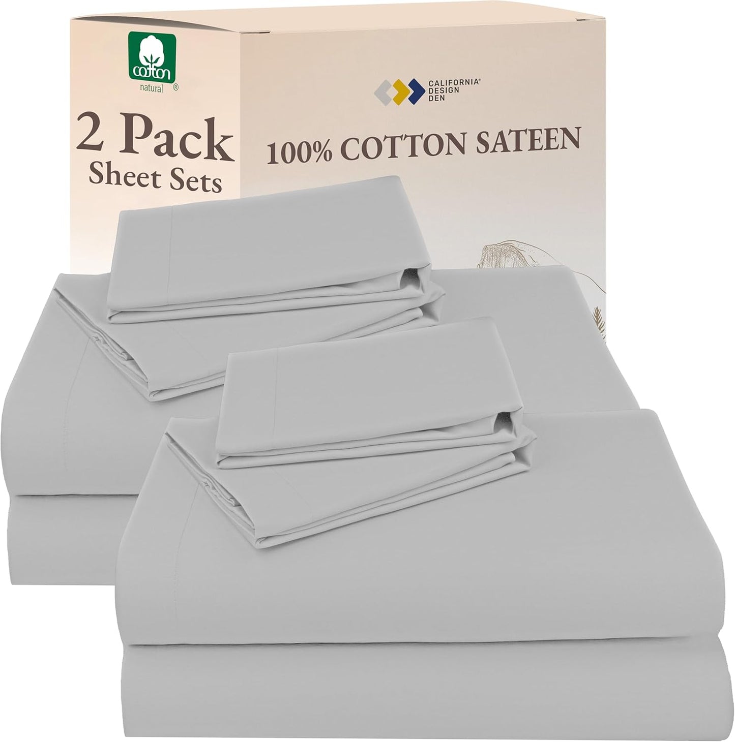 California Design Den Queen Sheet Set - Natural 100% Cotton Sheets Queen Size Bed Set with Deep Pockets, Soft Sateen Weave, Breathable and Durable Bedding (White)