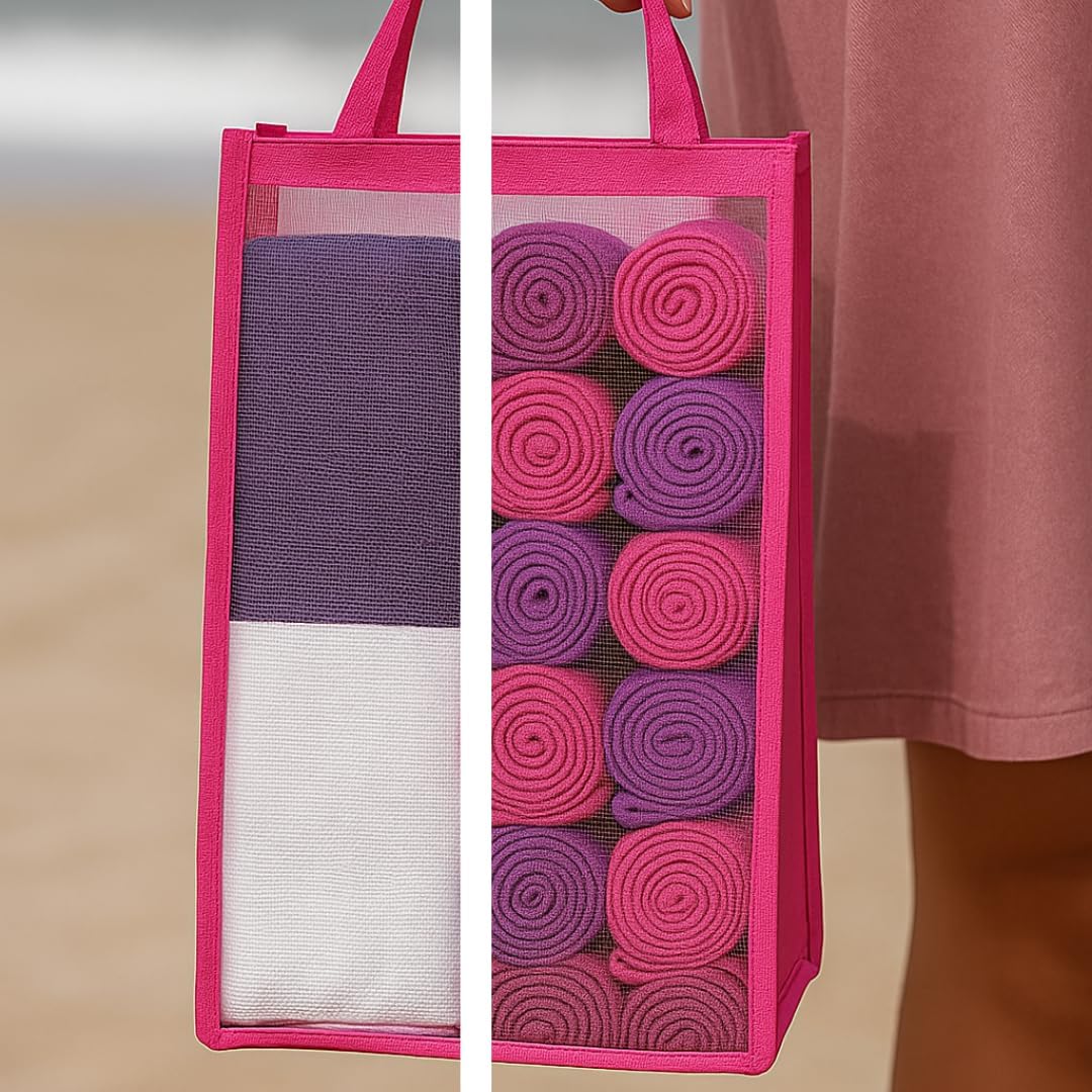 SOULMARK 100% Cotton Turkish Beach Towel with Bag - 38"x71" - 4 Pack - Made in Green & Oeko TEX Certified - Pre-Washed and Sand Free - Quick Dry and Lightweight for Travel - Made in Turkey - Purple