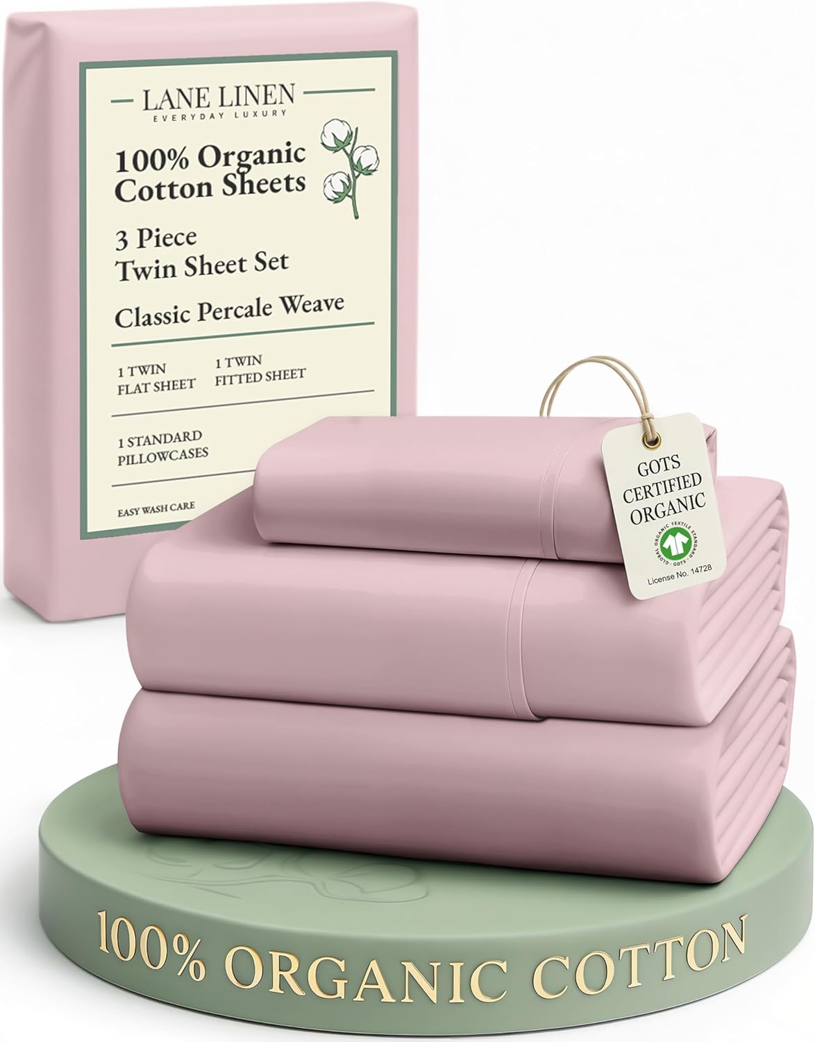 LANE LINEN 100% Organic Cotton Twin Sheets Set, 3Pc Twin Bed Sheets, Soft & Comfy Breathable Cotton Percale Sheets for Twin Size Bed, Dorm Room Essentials Low Pill Fade Resistant White Sheets