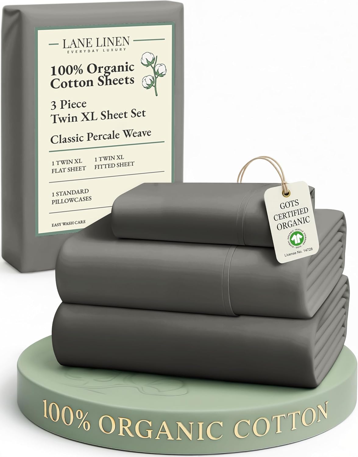 LANE LINEN 100% Organic Cotton Twin Sheets Set, 3Pc Twin Bed Sheets, Soft & Comfy Breathable Cotton Percale Sheets for Twin Size Bed, Dorm Room Essentials Low Pill Fade Resistant White Sheets