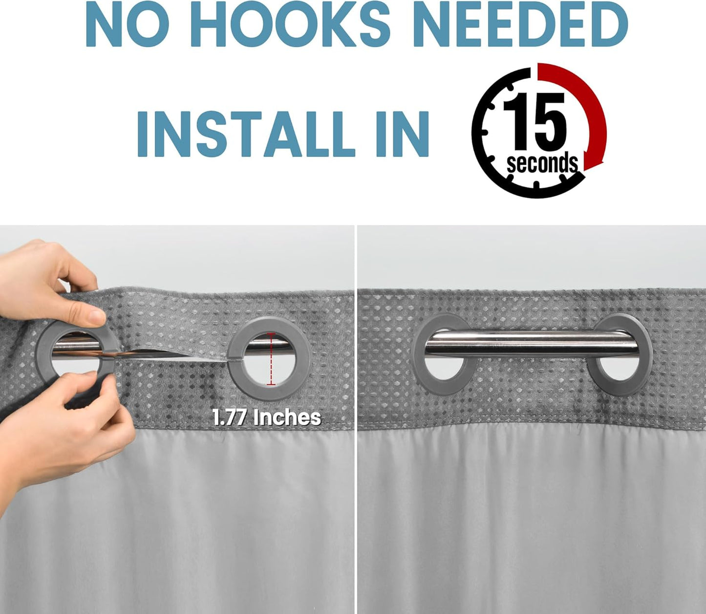 Grey Shower Curtain and Liner Set - 230GSM Waffle Weave Textured Heavy Duty,Hotel Luxury Weighted Bath Curtain,71W x 74H