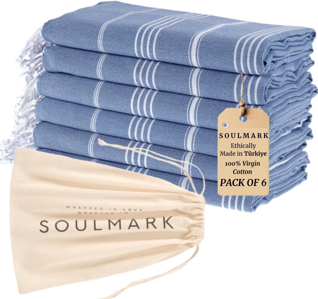SOULMARK 100% Cotton Turkish Beach Towel with Bag - 38"x71" - 4 Pack - Made in Green & Oeko TEX Certified - Pre-Washed and Sand Free - Quick Dry and Lightweight for Travel - Made in Turkey - Purple