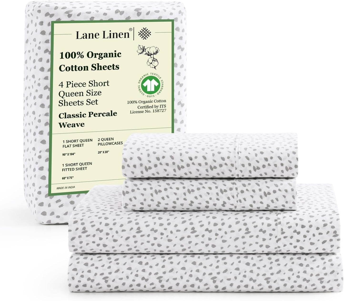 LANE LINEN 100% Organic Cotton Twin Sheets Set, 3Pc Twin Bed Sheets, Soft & Comfy Breathable Cotton Percale Sheets for Twin Size Bed, Dorm Room Essentials Low Pill Fade Resistant White Sheets