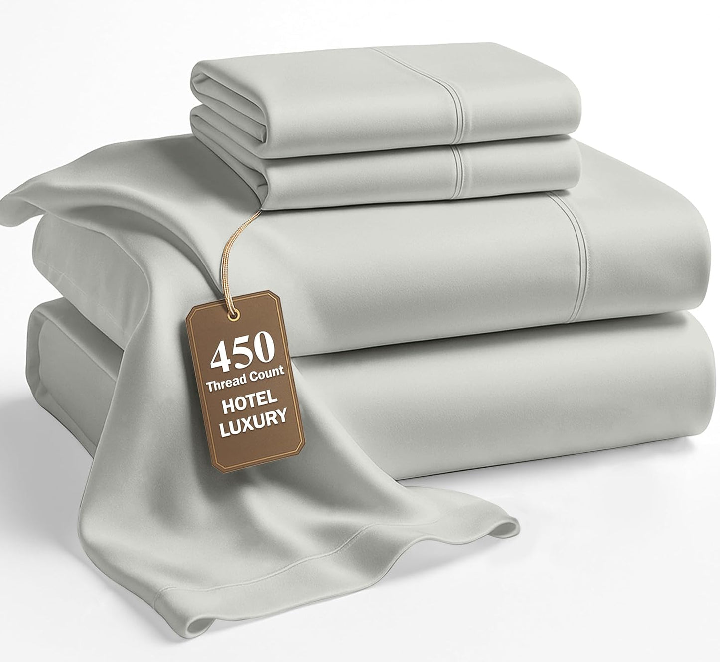 Lane Linen 100% Cotton Sheets – 450 Thread Count Full Size Sheet Set, Naturally Cooling Sateen Sheets, Soft & Comfy, 15” Deep Pocket Fully Elasticized Fitted Sheet, Bedding Sheets & Pillowcases, White