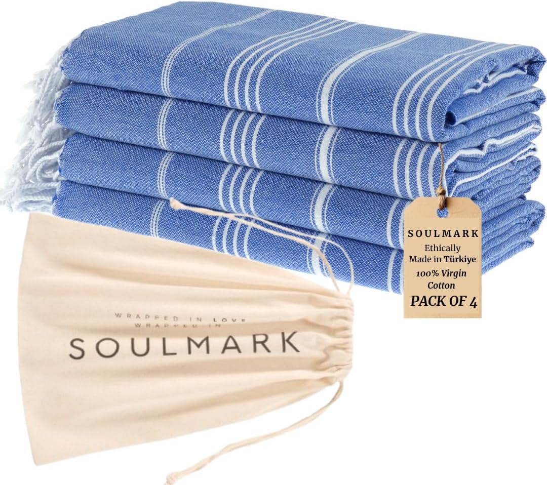 SOULMARK 100% Cotton Turkish Beach Towel with Bag - 38"x71" - 4 Pack - Made in Green & Oeko TEX Certified - Pre-Washed and Sand Free - Quick Dry and Lightweight for Travel - Made in Turkey - Purple