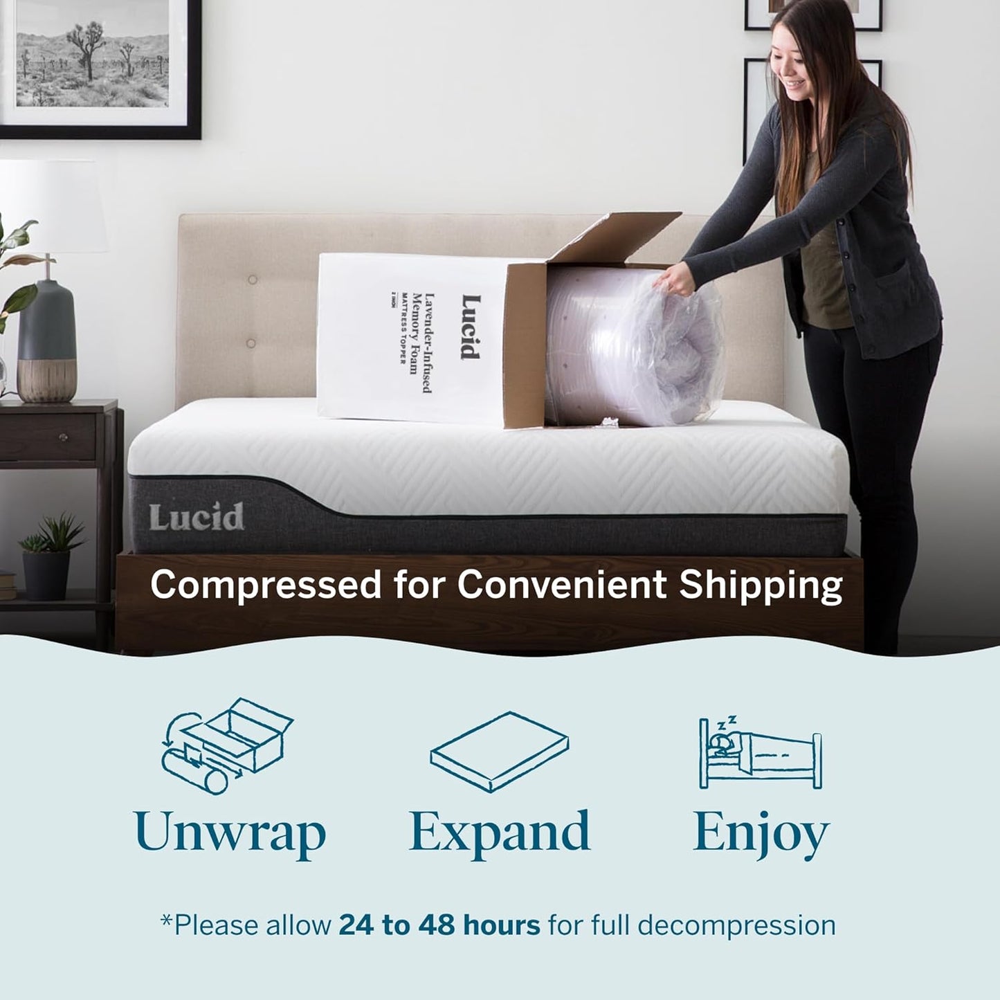 Lucid 4 Inch Lavender Memory Foam Mattress Topper, Queen Size – Essential Oil Infusion – Ultra Plush Feel, Pressure-Relieving Bed Topper – Ventilated and Breathable – CertiPur Certified