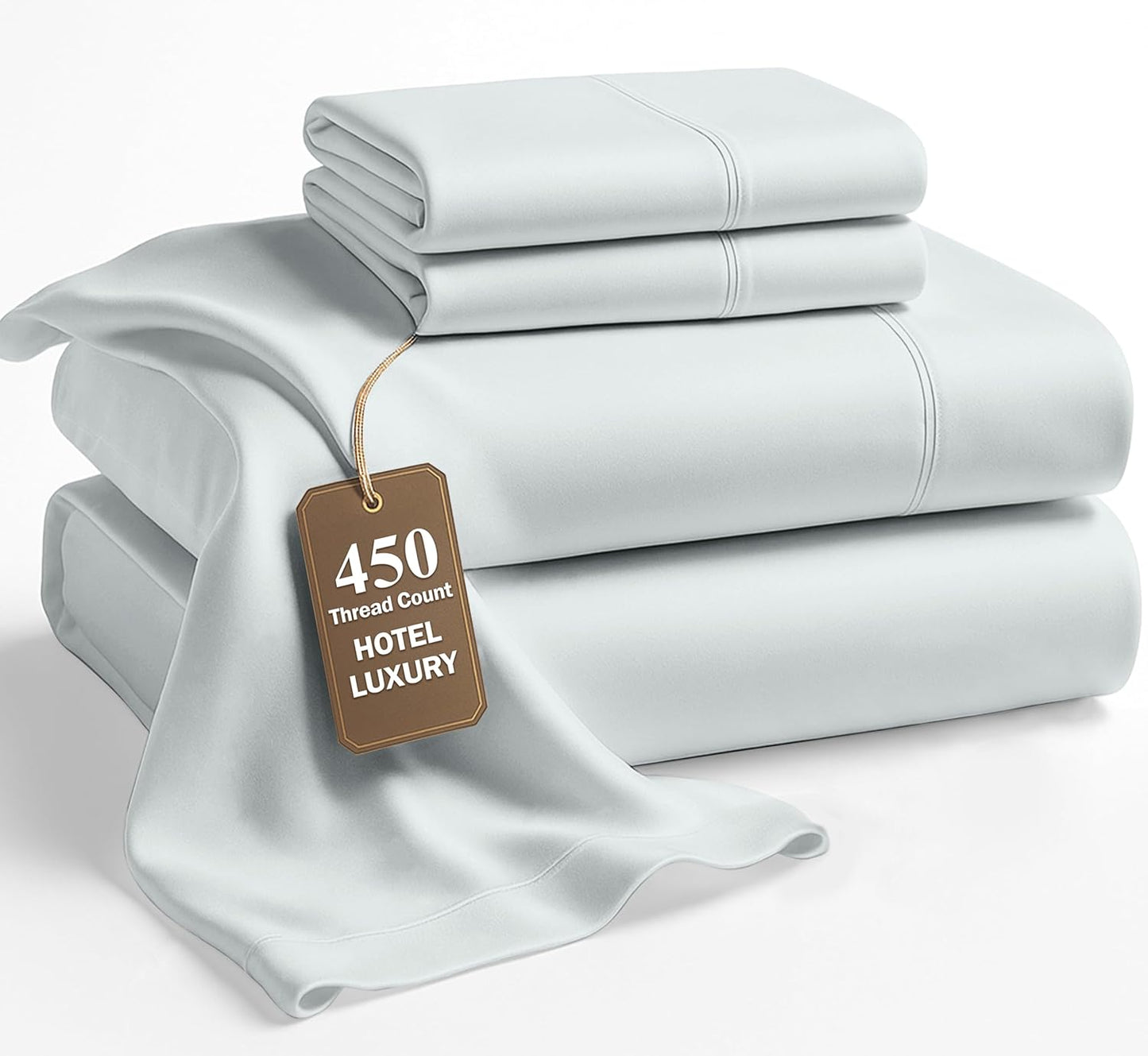 Lane Linen 100% Cotton Sheets – 450 Thread Count Full Size Sheet Set, Naturally Cooling Sateen Sheets, Soft & Comfy, 15” Deep Pocket Fully Elasticized Fitted Sheet, Bedding Sheets & Pillowcases, White