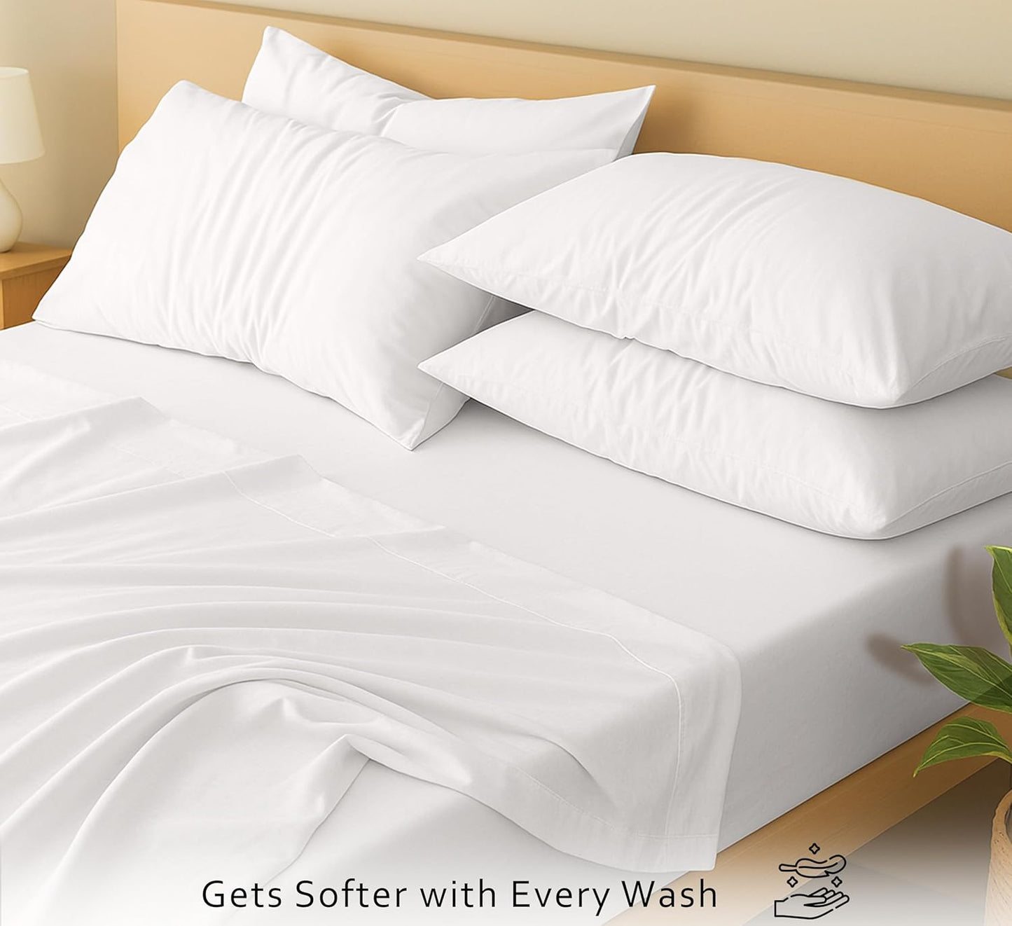 RUVANTI 6 Pcs Cotton Sheets - 100% Natural Cotton Soft, Lightweight & Breathable Crispy Percale Bed Sheets, Queen Sheet Set 16" Deep Pockets, Bright White