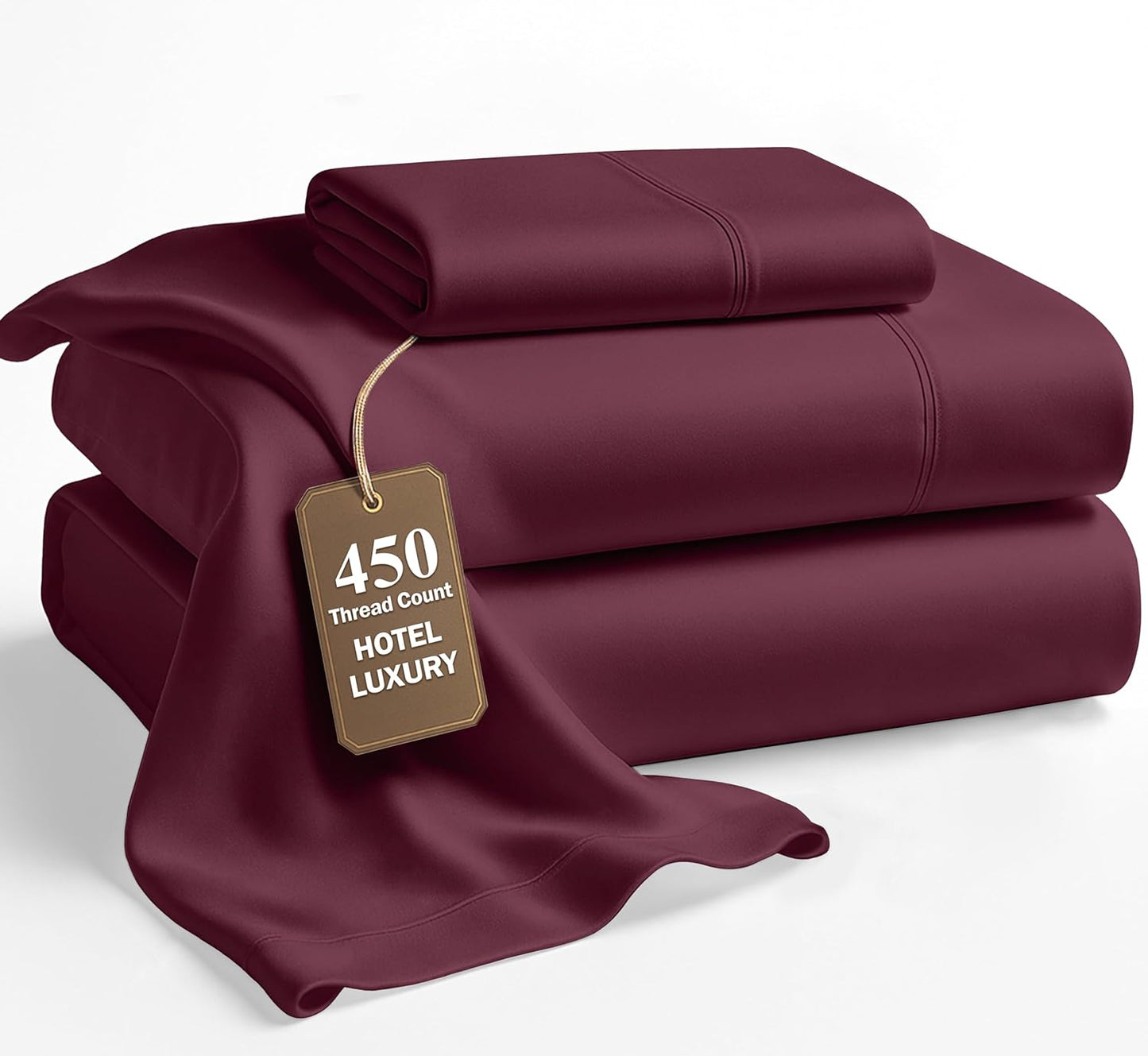 Lane Linen 100% Cotton Sheets – 450 Thread Count Full Size Sheet Set, Naturally Cooling Sateen Sheets, Soft & Comfy, 15” Deep Pocket Fully Elasticized Fitted Sheet, Bedding Sheets & Pillowcases, White