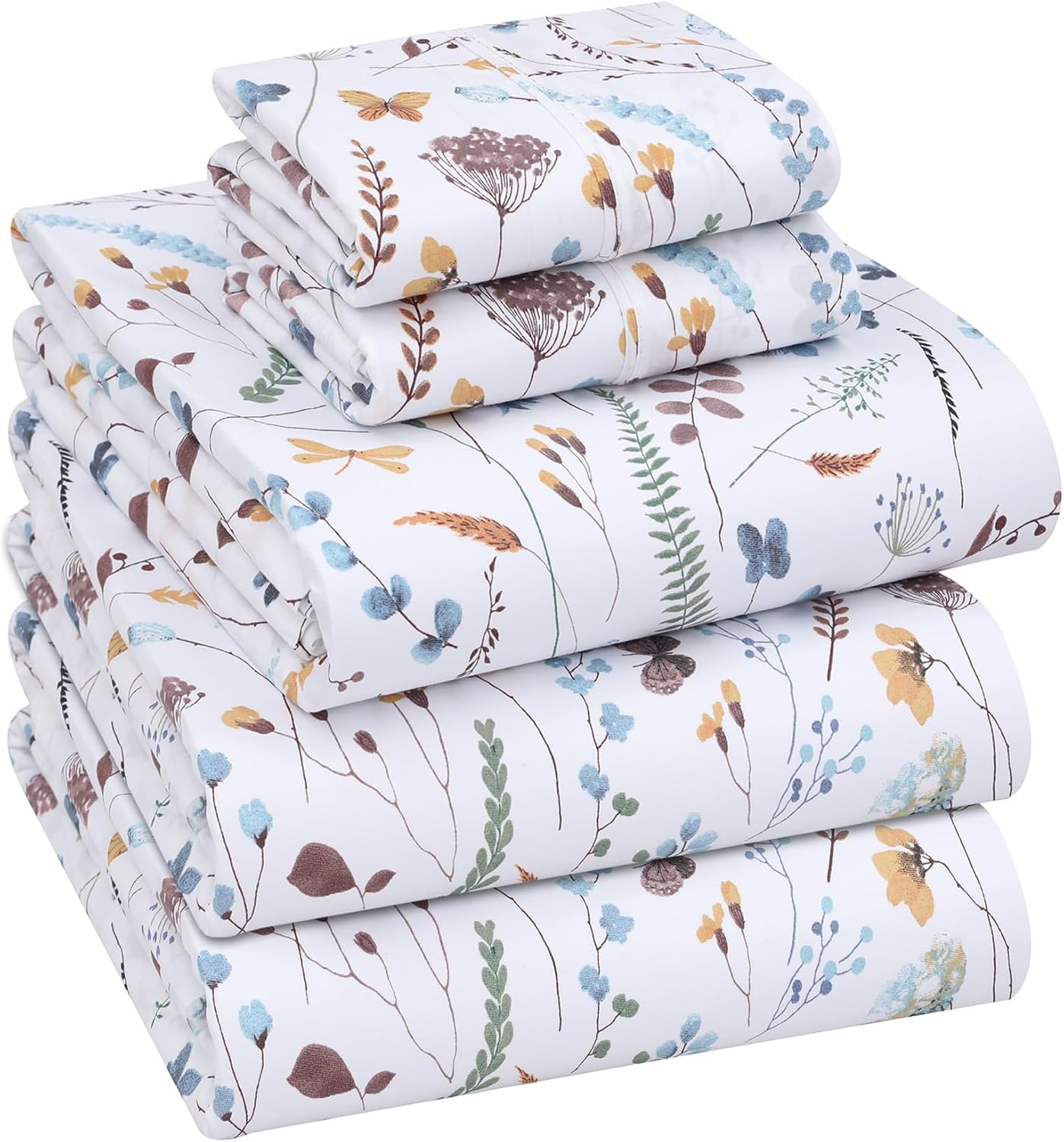 RUVANTI 100% Cotton Sheets Queen Size Set, 4 Pieces, Soft & Breathable Percale Weave Bedding, Deep Pocket 16", Hotel Standard, Crisp Cool Feeling, Durable, Perfect Floral Bed Sheet, Sweet Pea