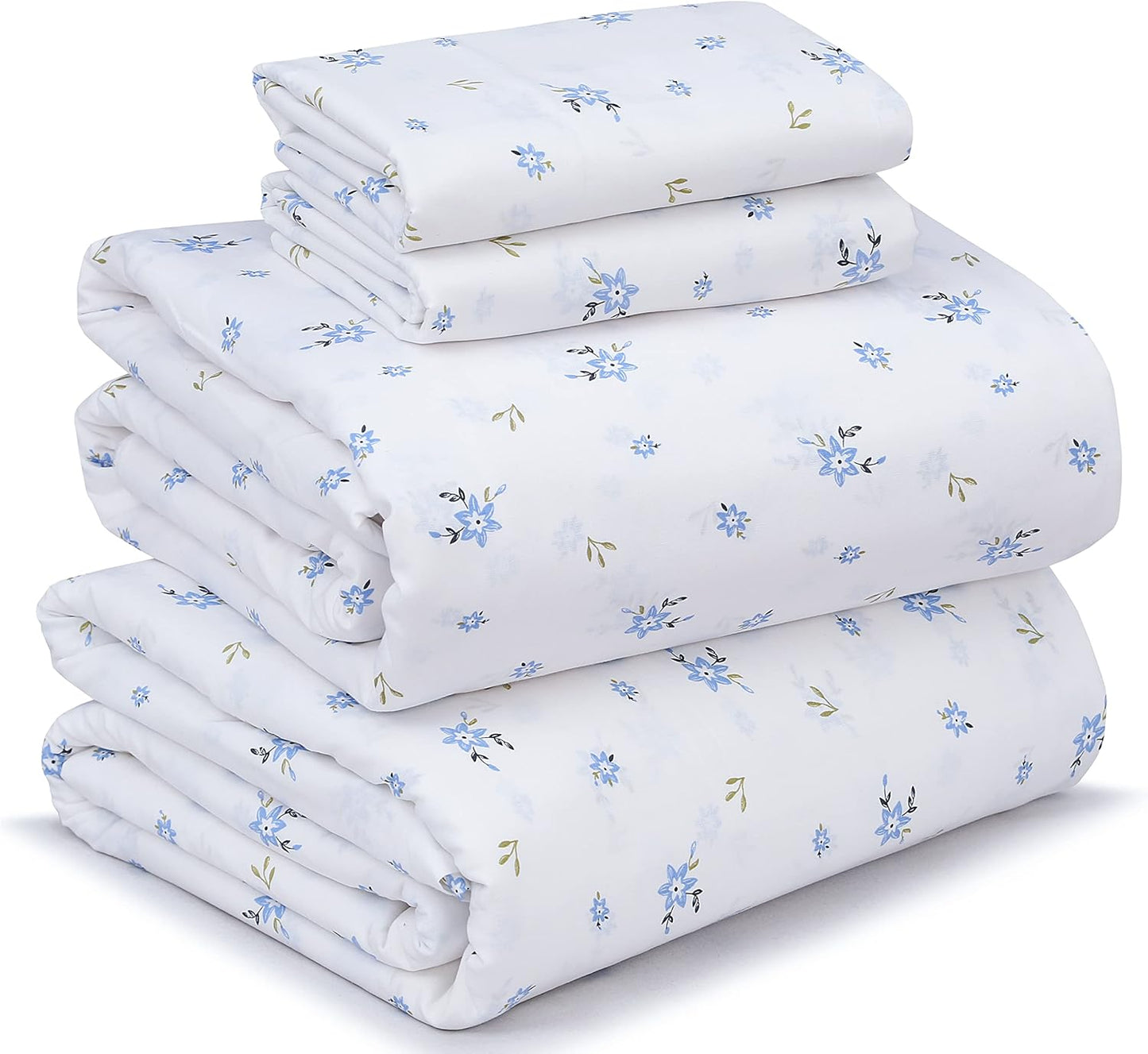RUVANTI 100% Cotton Sheets Queen Size Set, 4 Pieces, Soft & Breathable Percale Weave Bedding, Deep Pocket 16", Hotel Standard, Crisp Cool Feeling, Durable, Perfect Floral Bed Sheet, Sweet Pea