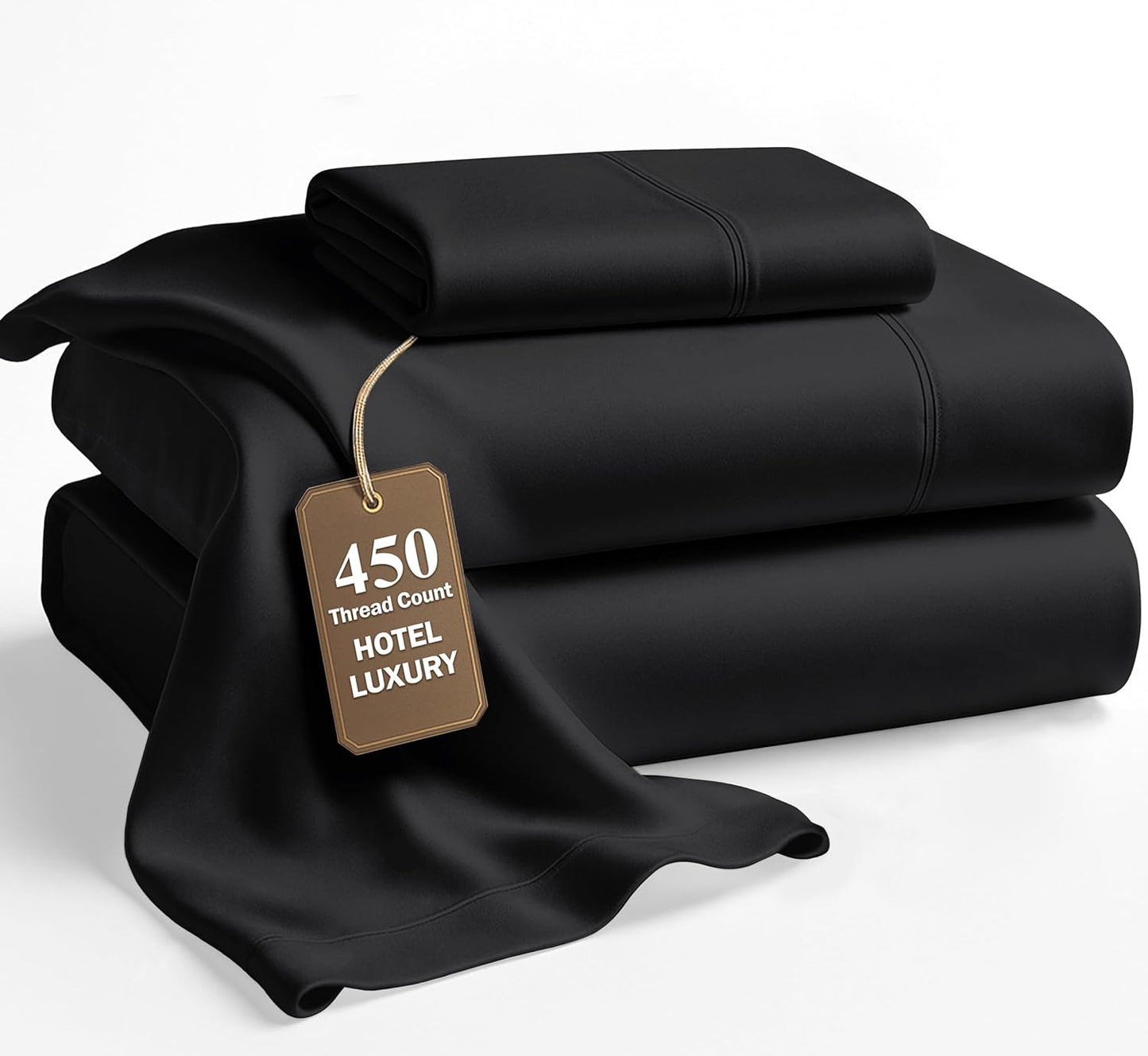 Lane Linen 100% Cotton Sheets – 450 Thread Count Full Size Sheet Set, Naturally Cooling Sateen Sheets, Soft & Comfy, 15” Deep Pocket Fully Elasticized Fitted Sheet, Bedding Sheets & Pillowcases, White