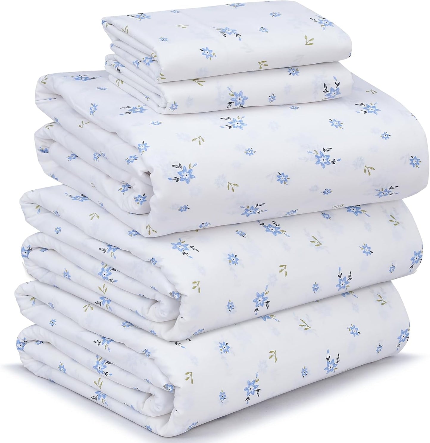 RUVANTI 100% Cotton Sheets Queen Size Set, 4 Pieces, Soft & Breathable Percale Weave Bedding, Deep Pocket 16", Hotel Standard, Crisp Cool Feeling, Durable, Perfect Floral Bed Sheet, Sweet Pea