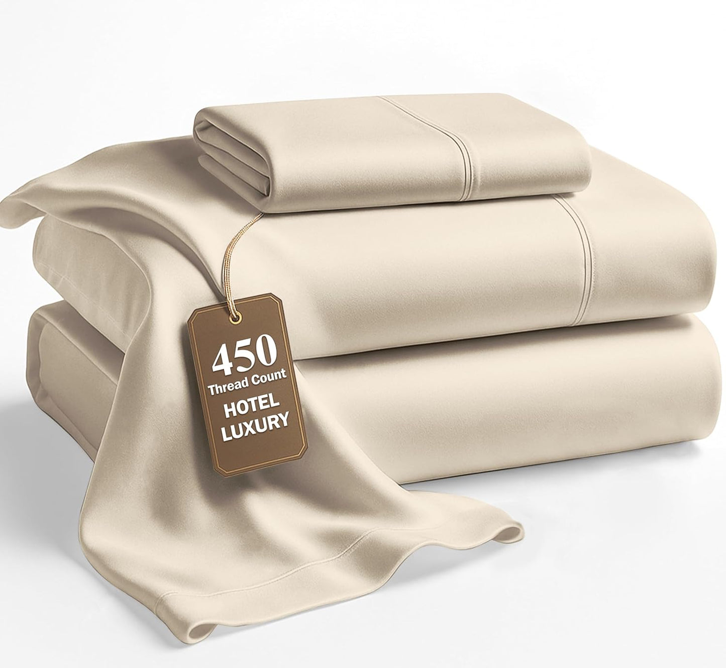 Lane Linen 100% Cotton Sheets – 450 Thread Count Full Size Sheet Set, Naturally Cooling Sateen Sheets, Soft & Comfy, 15” Deep Pocket Fully Elasticized Fitted Sheet, Bedding Sheets & Pillowcases, White