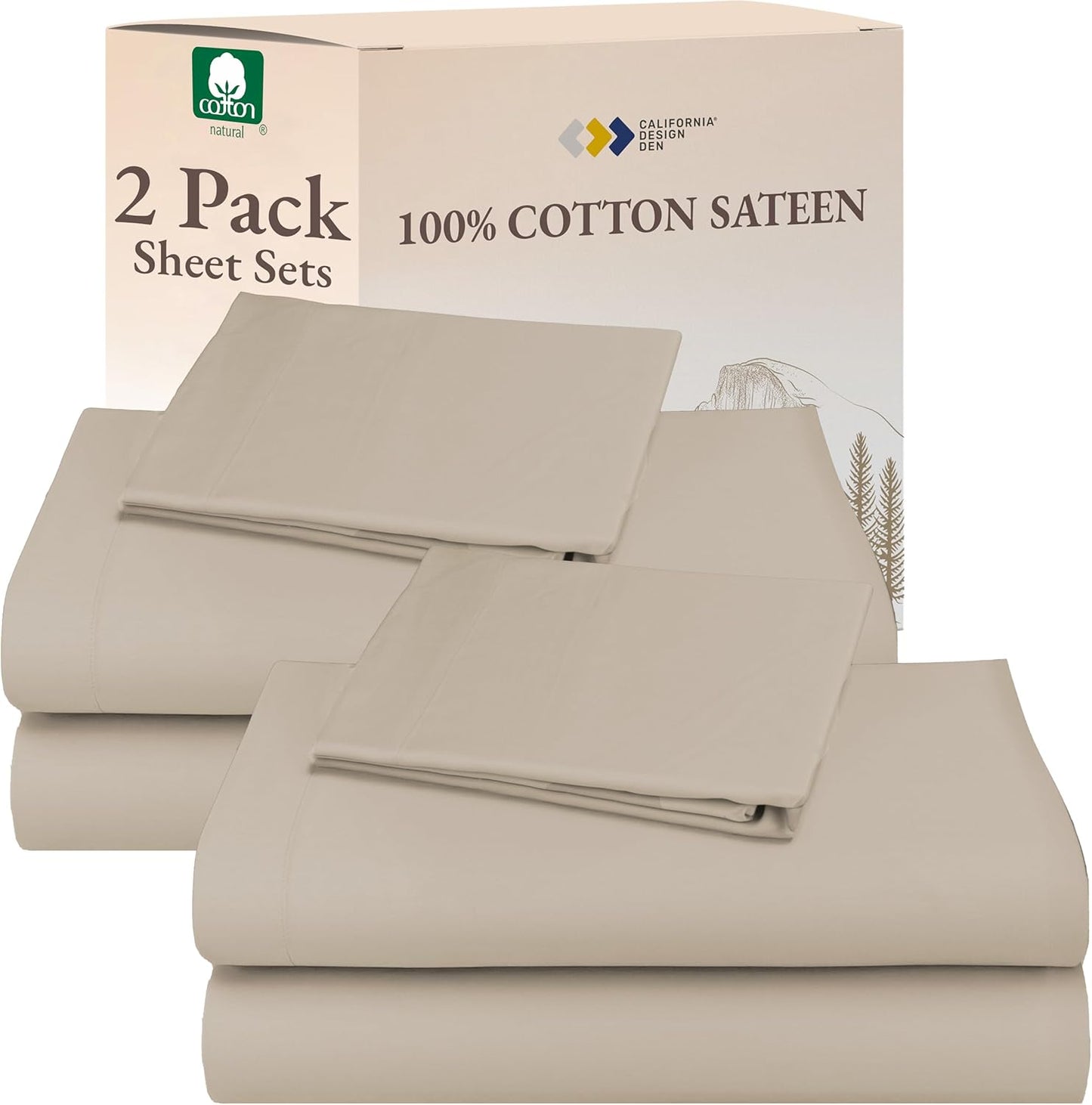 California Design Den Queen Sheet Set - Natural 100% Cotton Sheets Queen Size Bed Set with Deep Pockets, Soft Sateen Weave, Breathable and Durable Bedding (White)