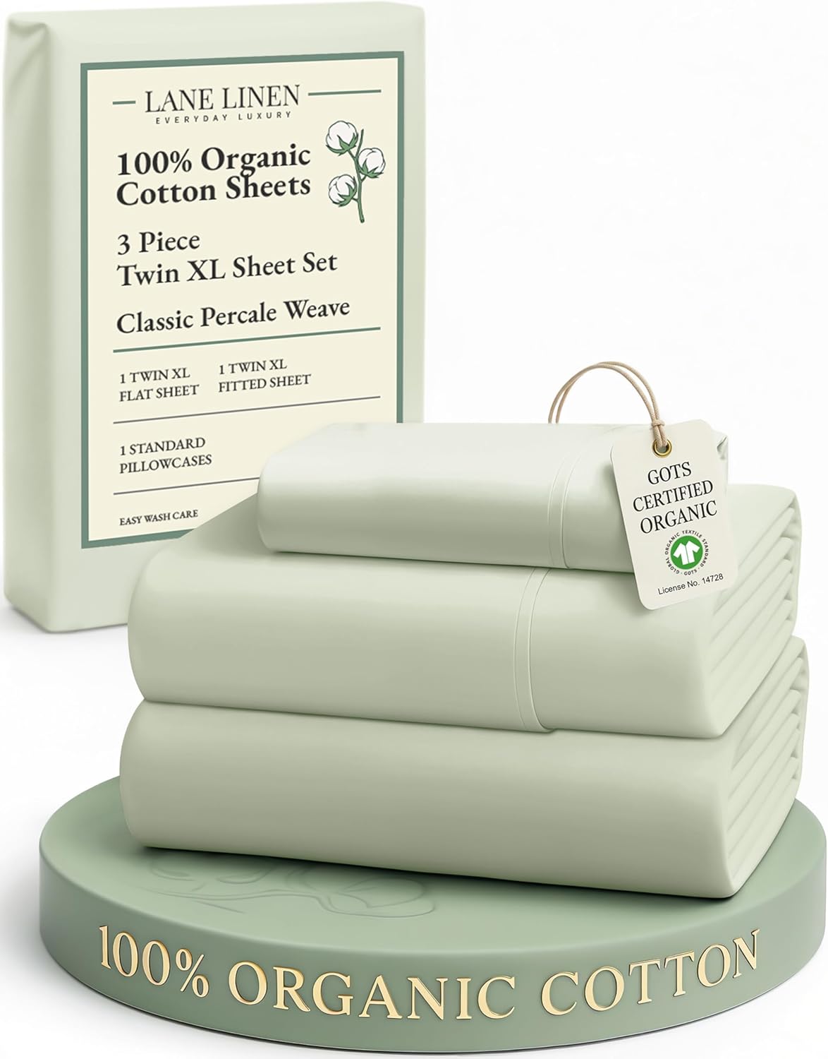 LANE LINEN 100% Organic Cotton Twin Sheets Set, 3Pc Twin Bed Sheets, Soft & Comfy Breathable Cotton Percale Sheets for Twin Size Bed, Dorm Room Essentials Low Pill Fade Resistant White Sheets