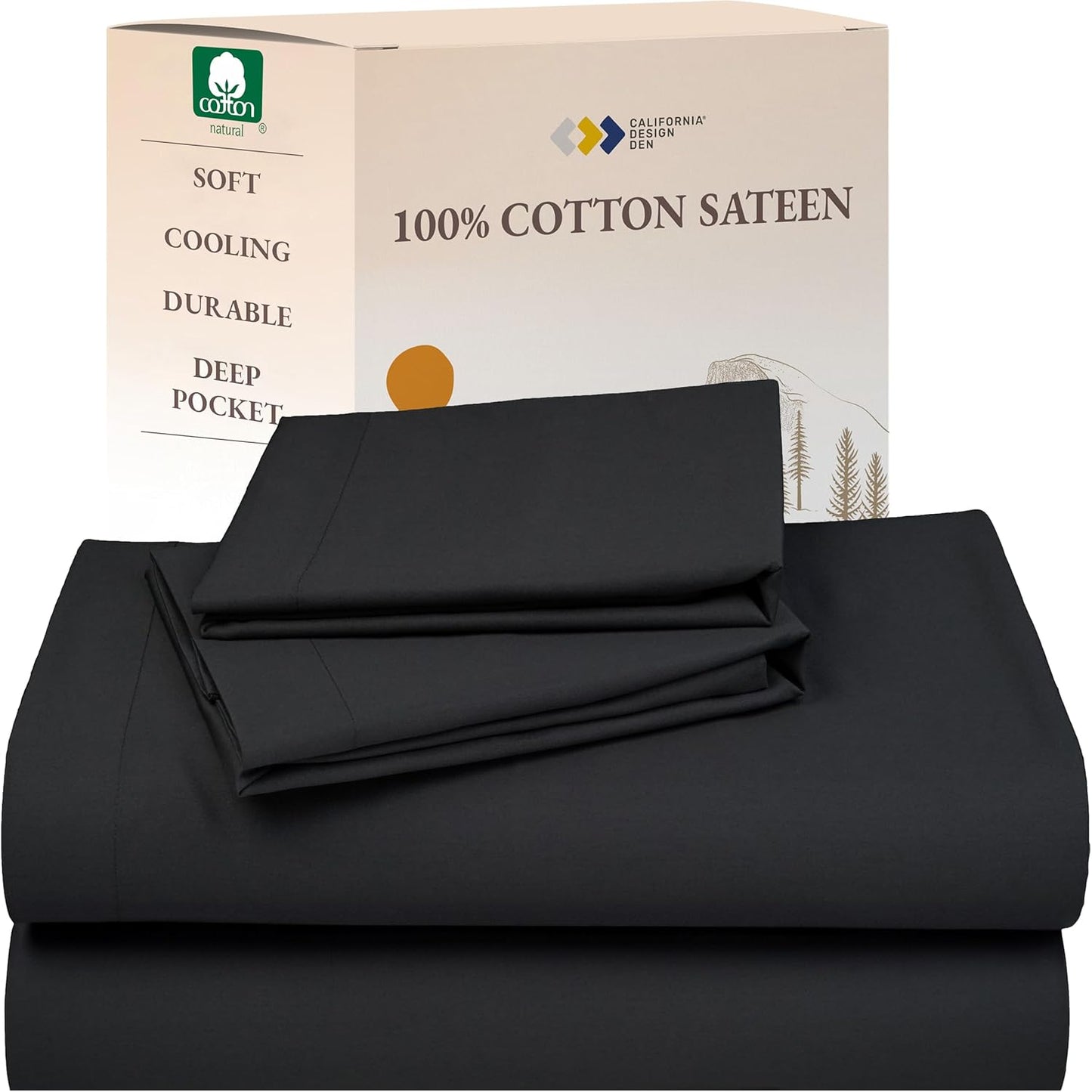 California Design Den Queen Sheet Set - Natural 100% Cotton Sheets Queen Size Bed Set with Deep Pockets, Soft Sateen Weave, Breathable and Durable Bedding (White)