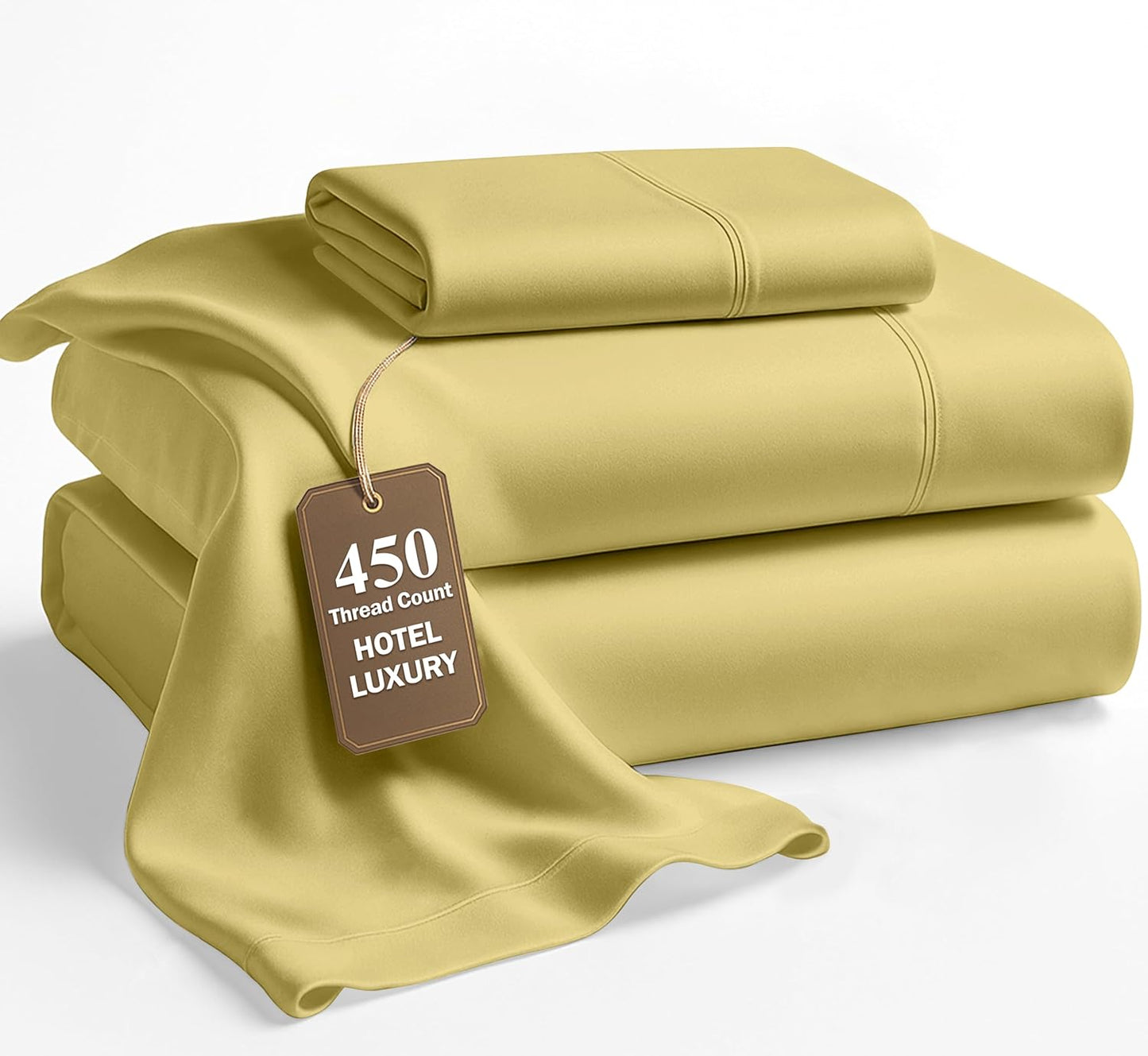 Lane Linen 100% Cotton Sheets – 450 Thread Count Full Size Sheet Set, Naturally Cooling Sateen Sheets, Soft & Comfy, 15” Deep Pocket Fully Elasticized Fitted Sheet, Bedding Sheets & Pillowcases, White