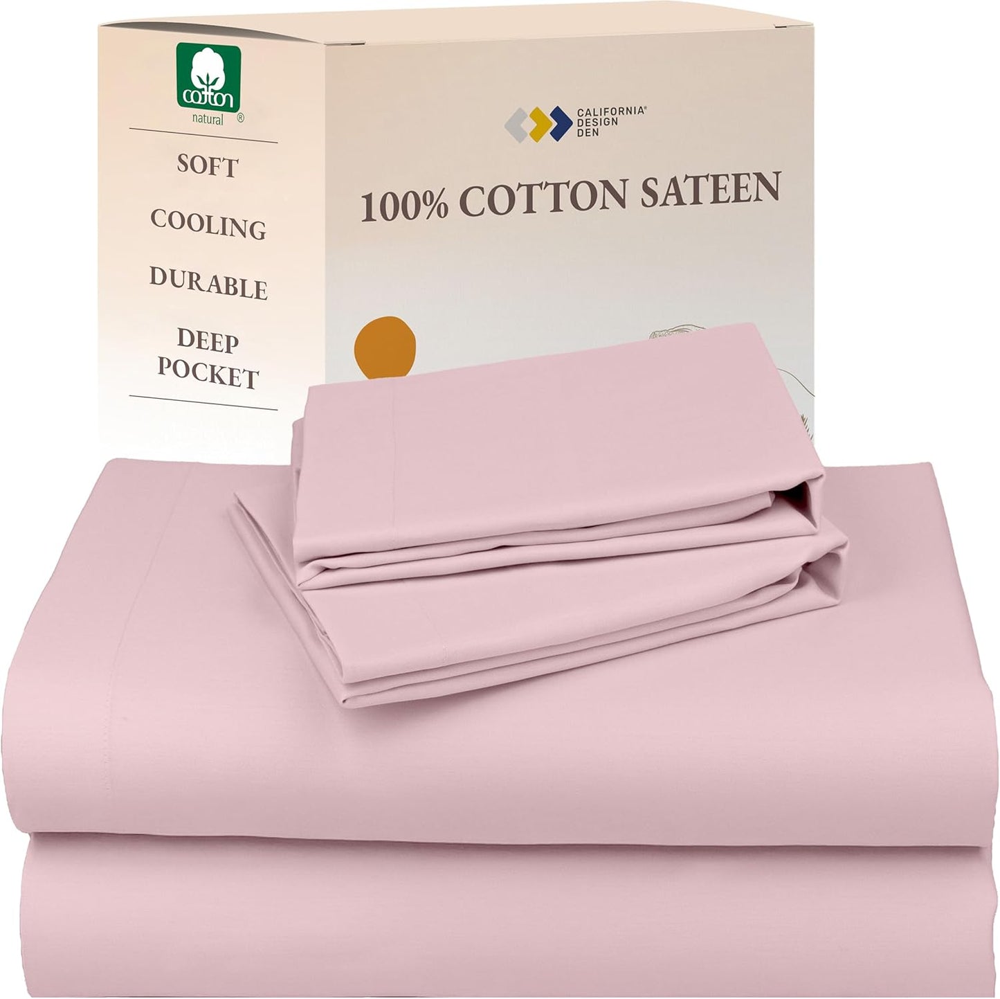 California Design Den Queen Sheet Set - Natural 100% Cotton Sheets Queen Size Bed Set with Deep Pockets, Soft Sateen Weave, Breathable and Durable Bedding (White)