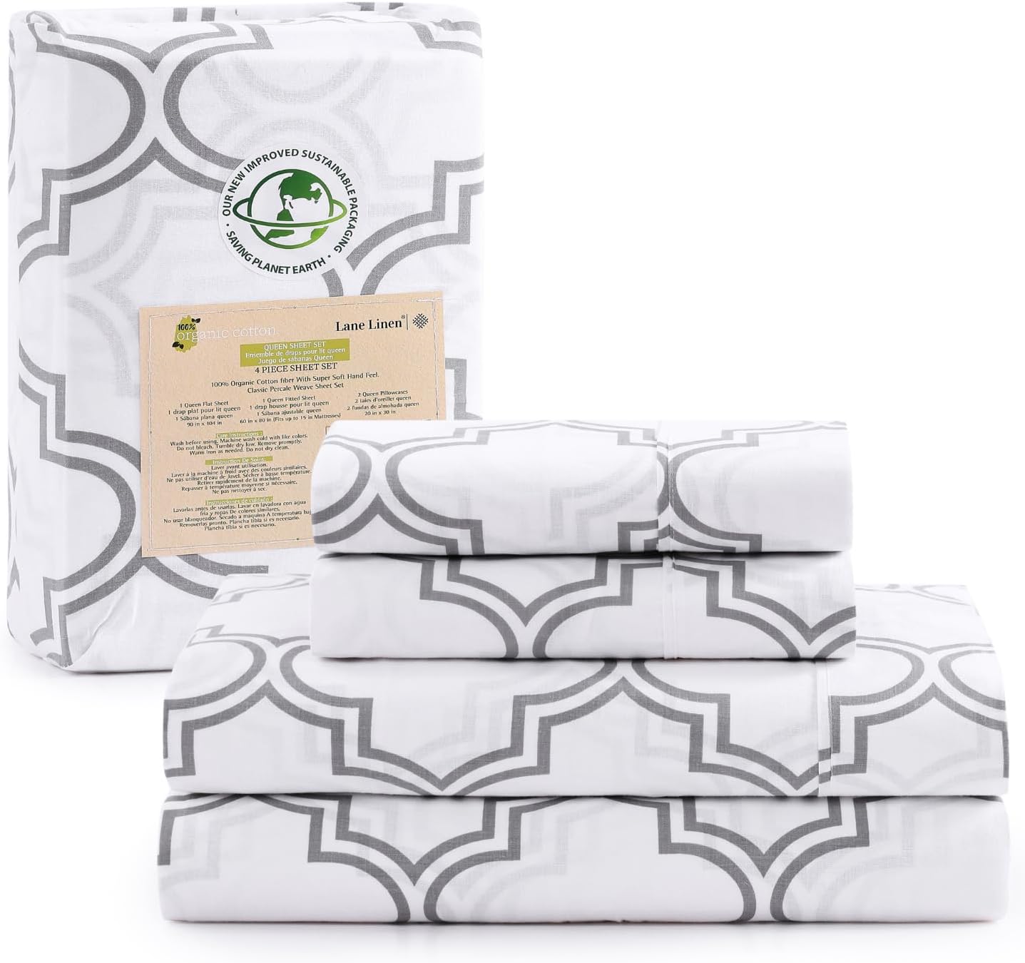 LANE LINEN 100% Organic Cotton Twin Sheets Set, 3Pc Twin Bed Sheets, Soft & Comfy Breathable Cotton Percale Sheets for Twin Size Bed, Dorm Room Essentials Low Pill Fade Resistant White Sheets