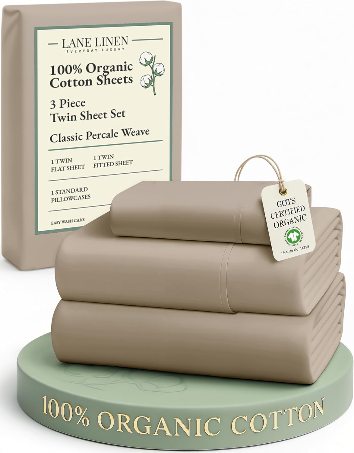 LANE LINEN 100% Organic Cotton Twin Sheets Set, 3Pc Twin Bed Sheets, Soft & Comfy Breathable Cotton Percale Sheets for Twin Size Bed, Dorm Room Essentials Low Pill Fade Resistant White Sheets