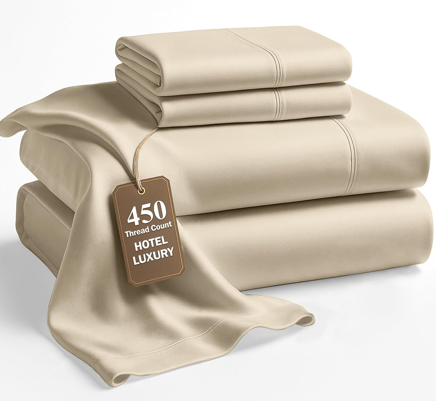 Lane Linen 100% Cotton Sheets – 450 Thread Count Full Size Sheet Set, Naturally Cooling Sateen Sheets, Soft & Comfy, 15” Deep Pocket Fully Elasticized Fitted Sheet, Bedding Sheets & Pillowcases, White