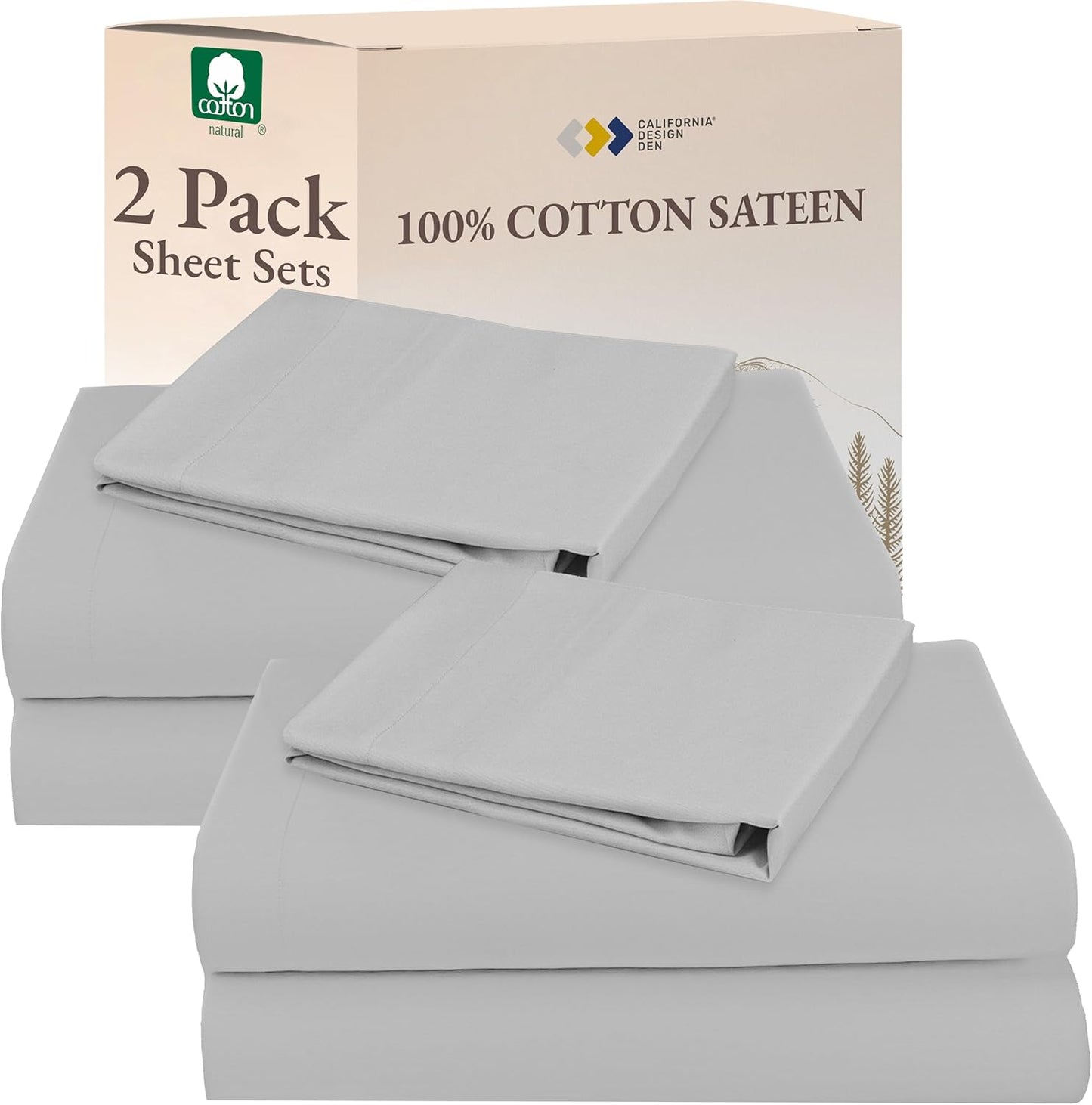 California Design Den Queen Sheet Set - Natural 100% Cotton Sheets Queen Size Bed Set with Deep Pockets, Soft Sateen Weave, Breathable and Durable Bedding (White)