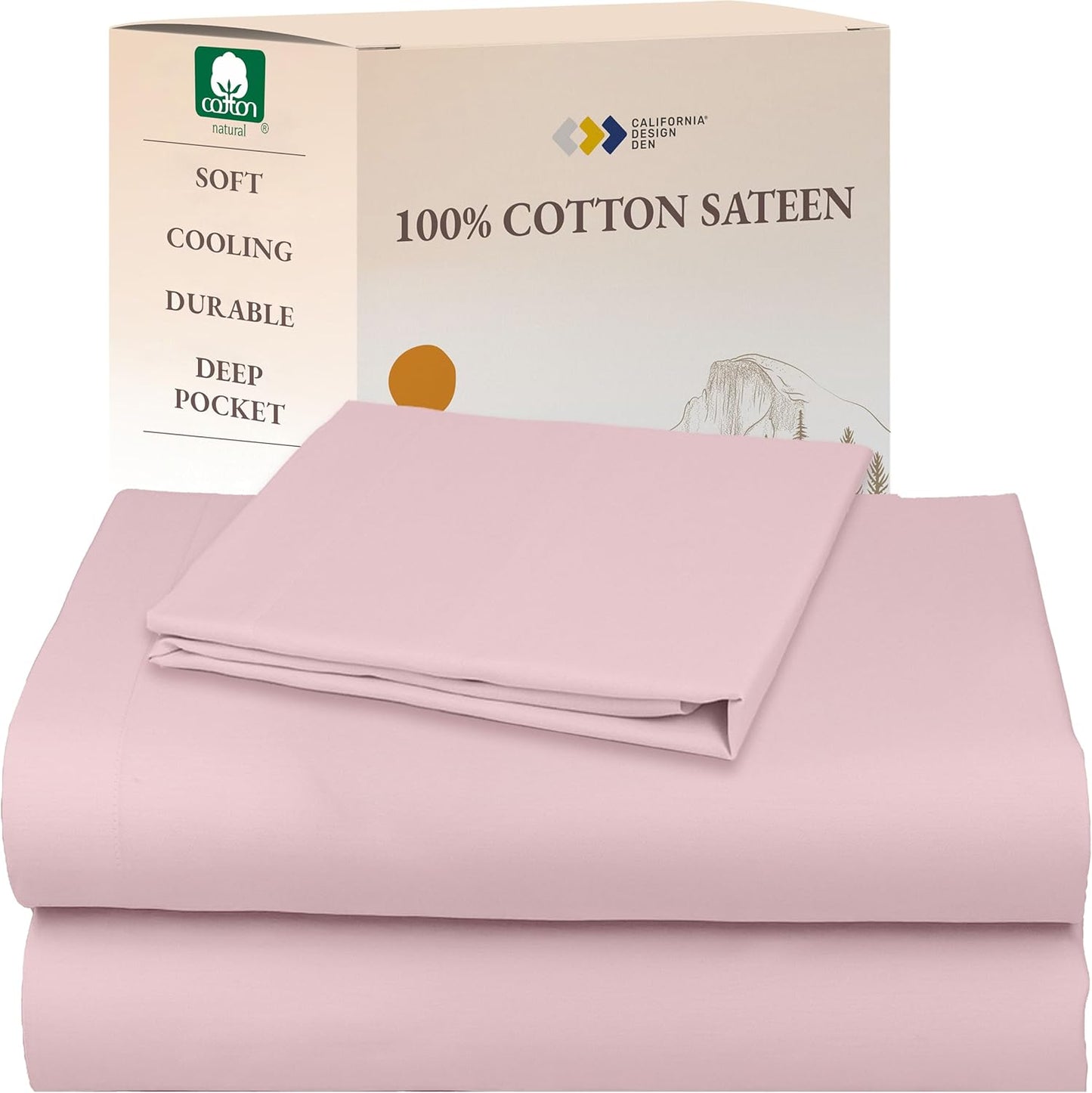 California Design Den Queen Sheet Set - Natural 100% Cotton Sheets Queen Size Bed Set with Deep Pockets, Soft Sateen Weave, Breathable and Durable Bedding (White)