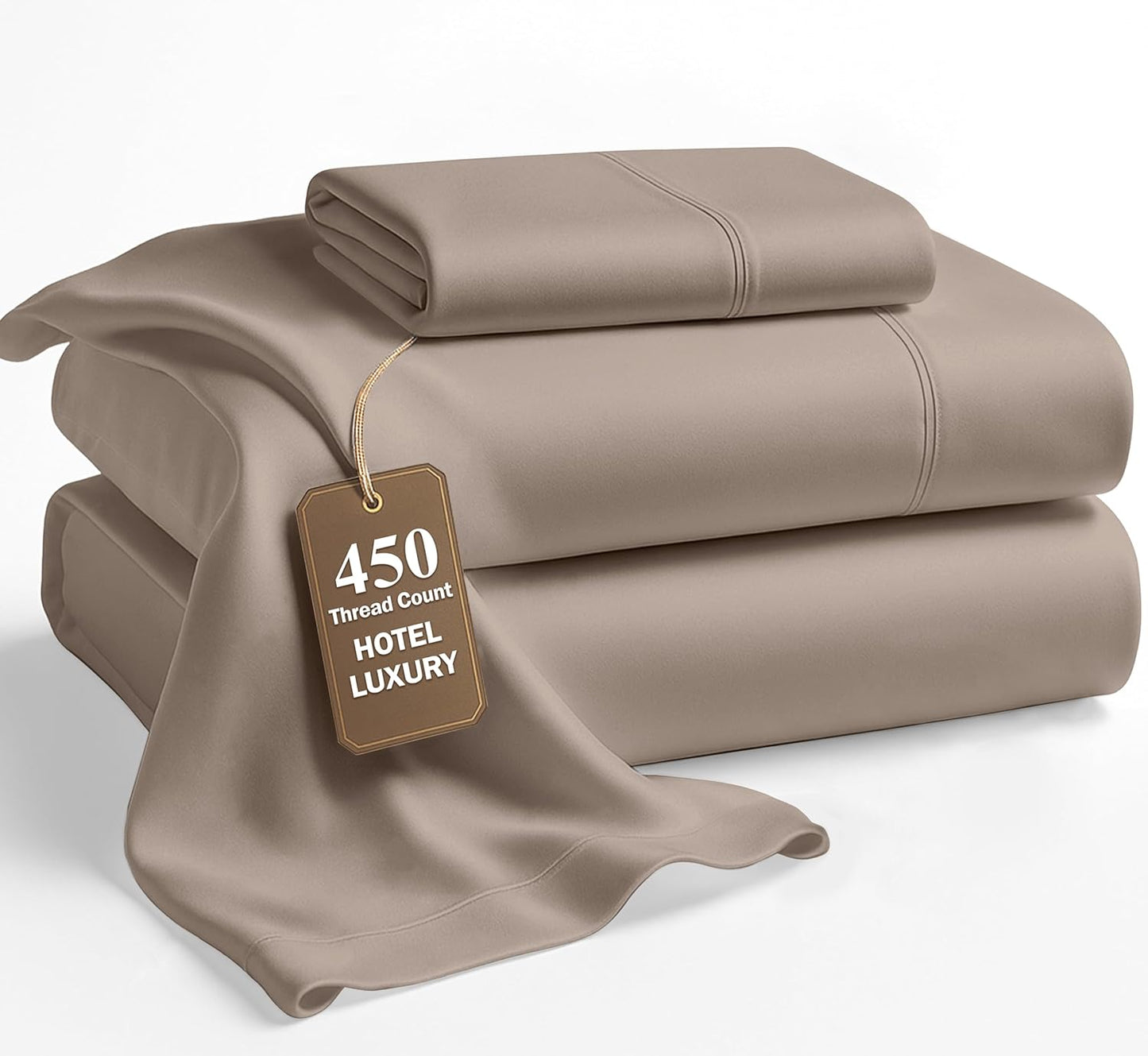 Lane Linen 100% Cotton Sheets – 450 Thread Count Full Size Sheet Set, Naturally Cooling Sateen Sheets, Soft & Comfy, 15” Deep Pocket Fully Elasticized Fitted Sheet, Bedding Sheets & Pillowcases, White