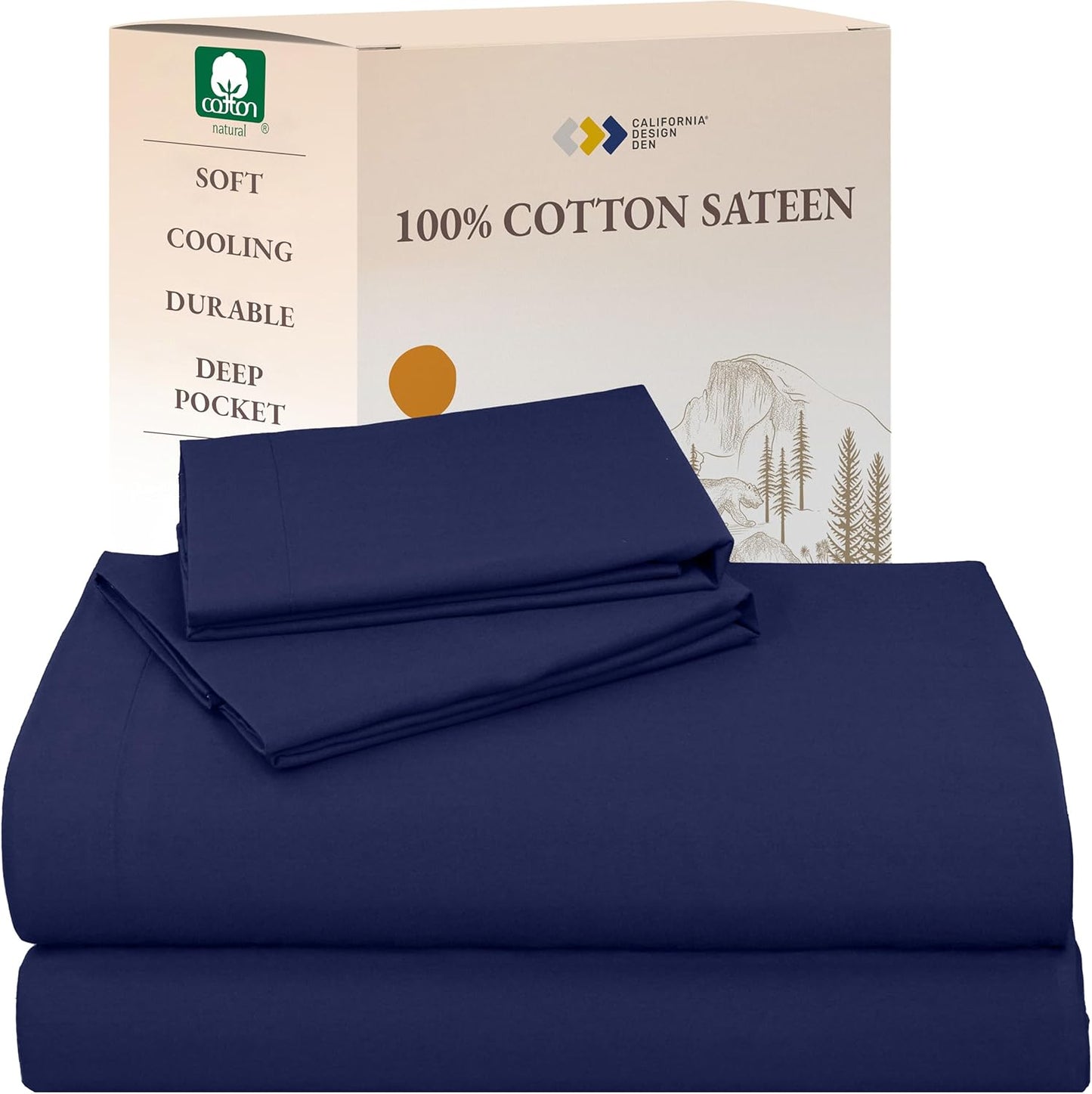 California Design Den Queen Sheet Set - Natural 100% Cotton Sheets Queen Size Bed Set with Deep Pockets, Soft Sateen Weave, Breathable and Durable Bedding (White)