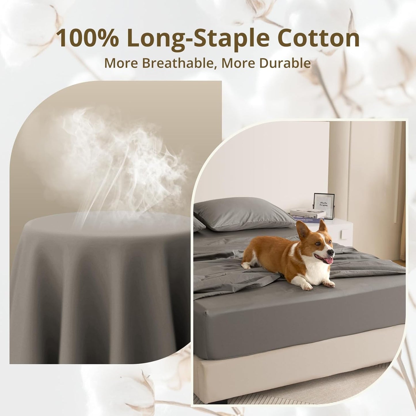 Queen Bed Sheets Set, 4PCS 100% Egyptian Long-Staple Cotton Bedding Sheets with Dual-Lock System, Luxury Soft and Comfort, 1000 Thread Count, Deep Pocket Fits 8" to 17" Mattress